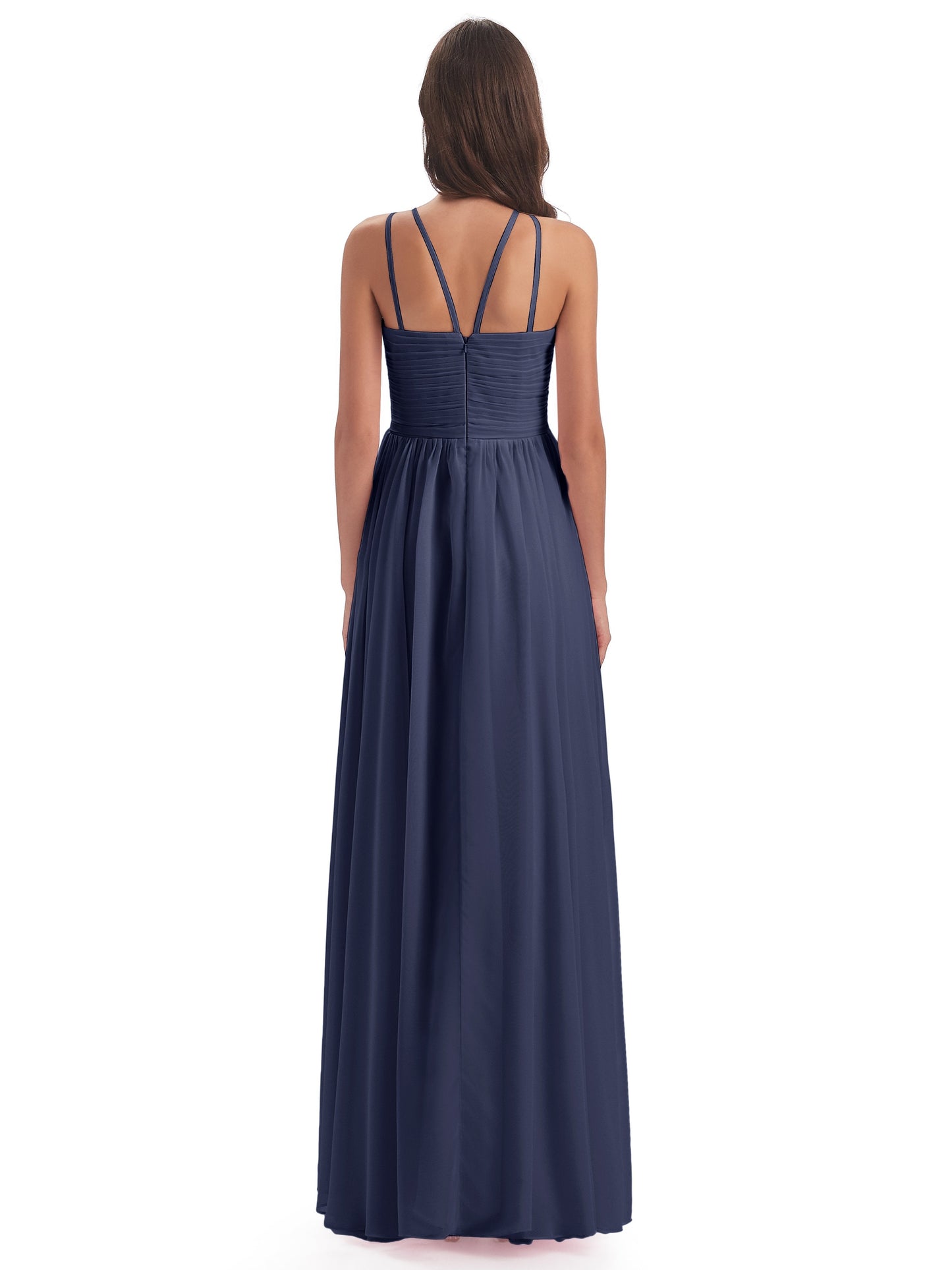 Ellianna Halter Open Back Chiffon Long Bridesmaid Dresses