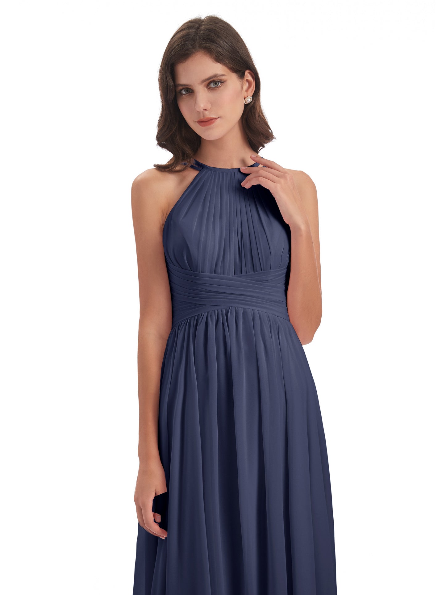 Ellianna Halter Open Back Chiffon Long Bridesmaid Dresses
