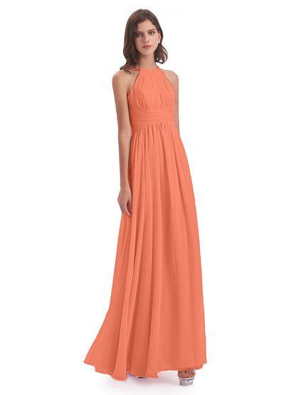 Ellianna Halter Open Back Chiffon Long Bridesmaid Dresses