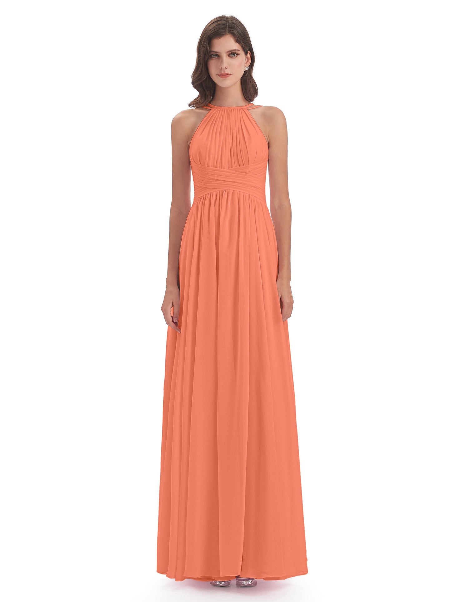 Ellianna Halter Open Back Chiffon Long Bridesmaid Dresses