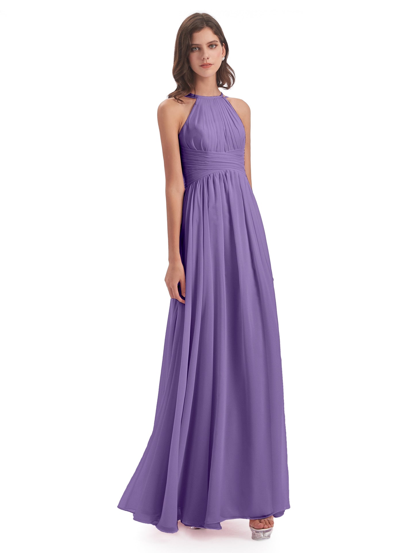 Ellianna Halter Open Back Chiffon Long Bridesmaid Dresses