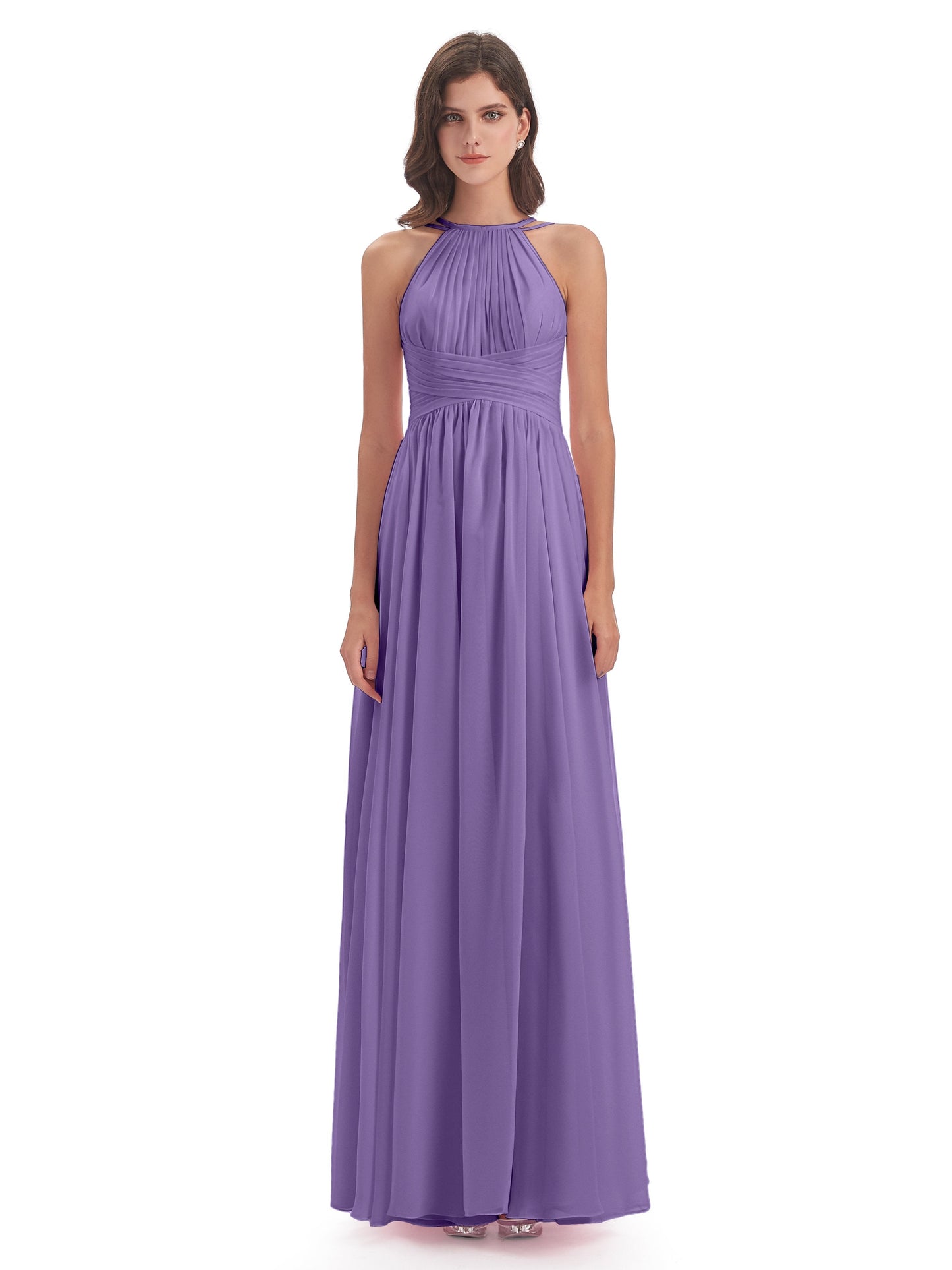Ellianna Halter Open Back Chiffon Long Bridesmaid Dresses