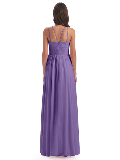 Ellianna Halter Open Back Chiffon Long Bridesmaid Dresses