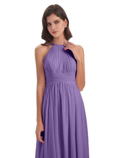 Ellianna Halter Open Back Chiffon Long Bridesmaid Dresses
