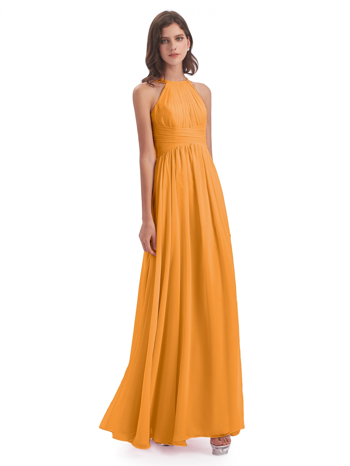 Ellianna Halter Open Back Chiffon Long Bridesmaid Dresses