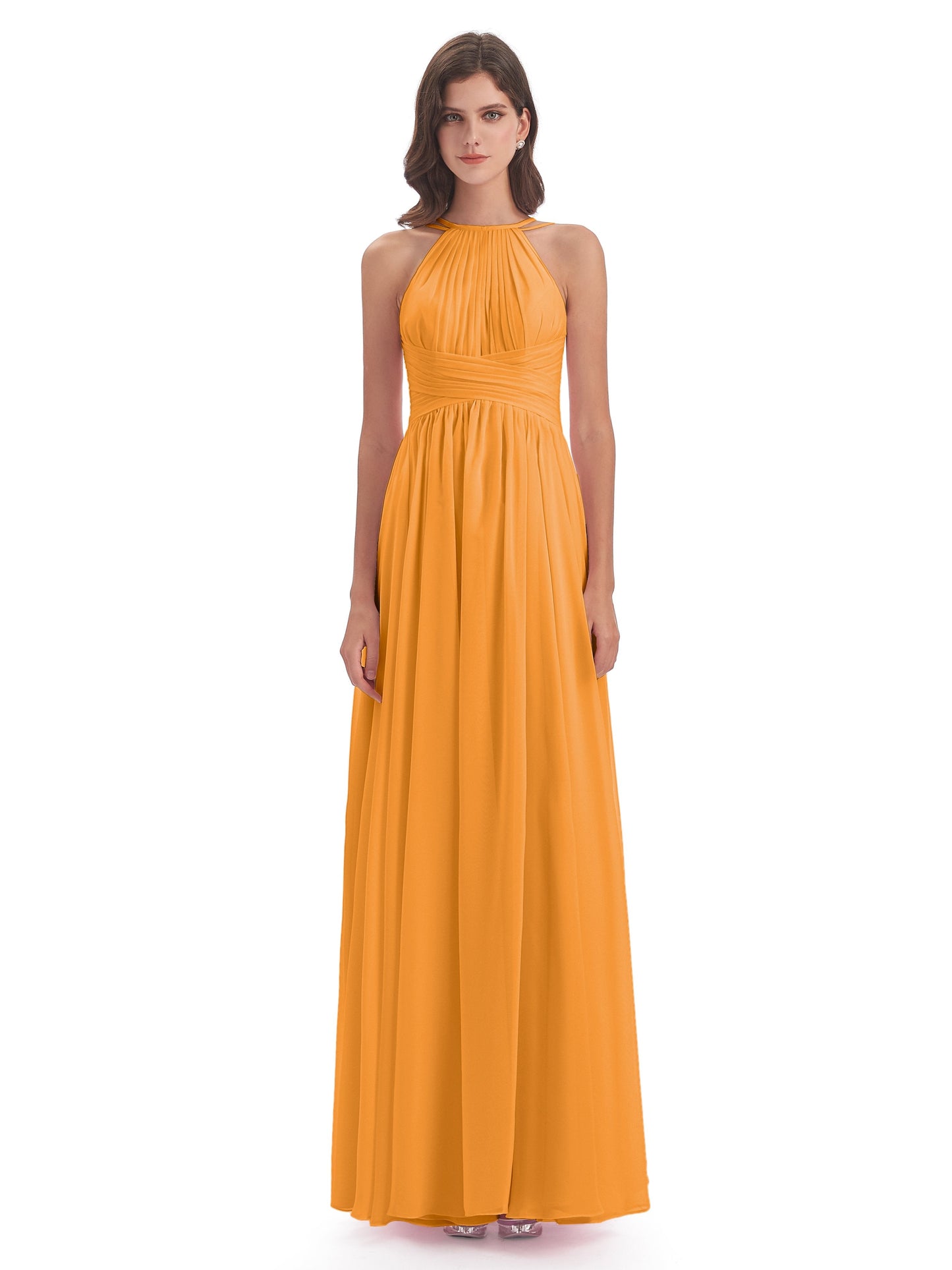 Ellianna Halter Open Back Chiffon Long Bridesmaid Dresses