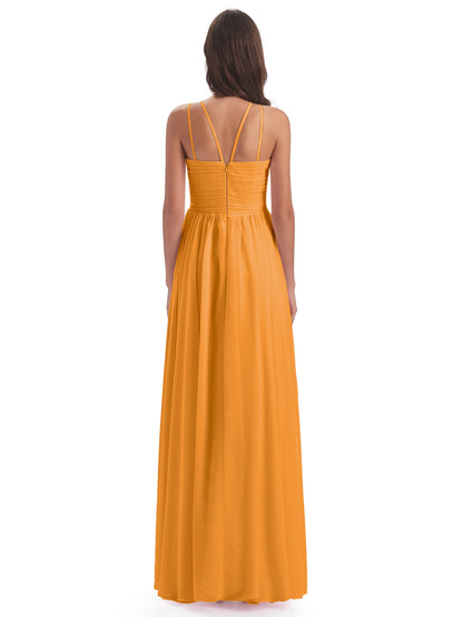 Ellianna Halter Open Back Chiffon Long Bridesmaid Dresses