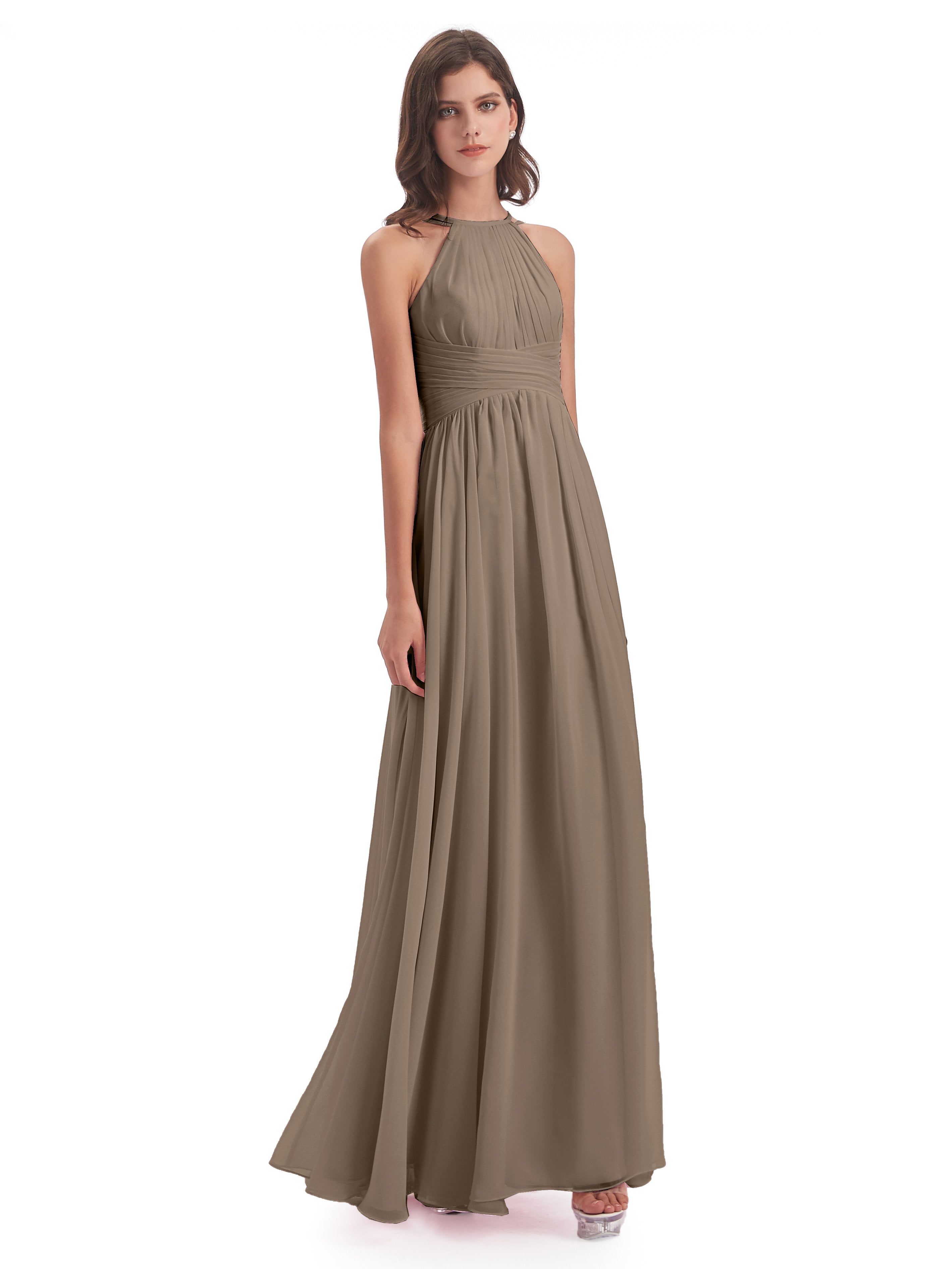 Ellianna Halter Open Back Chiffon Long Bridesmaid Dresses