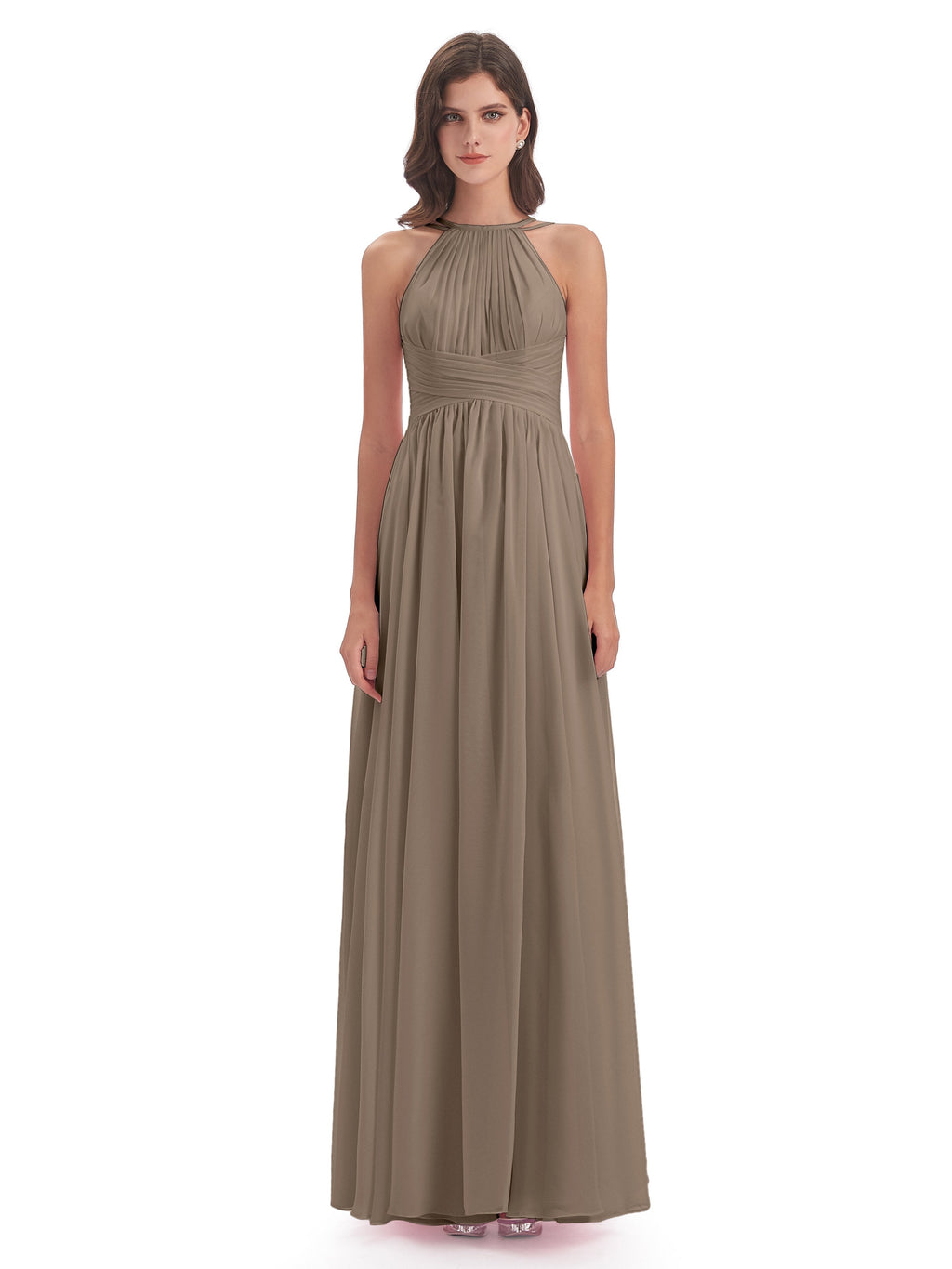 Ellianna Halter Open Back Chiffon Long Bridesmaid Dresses