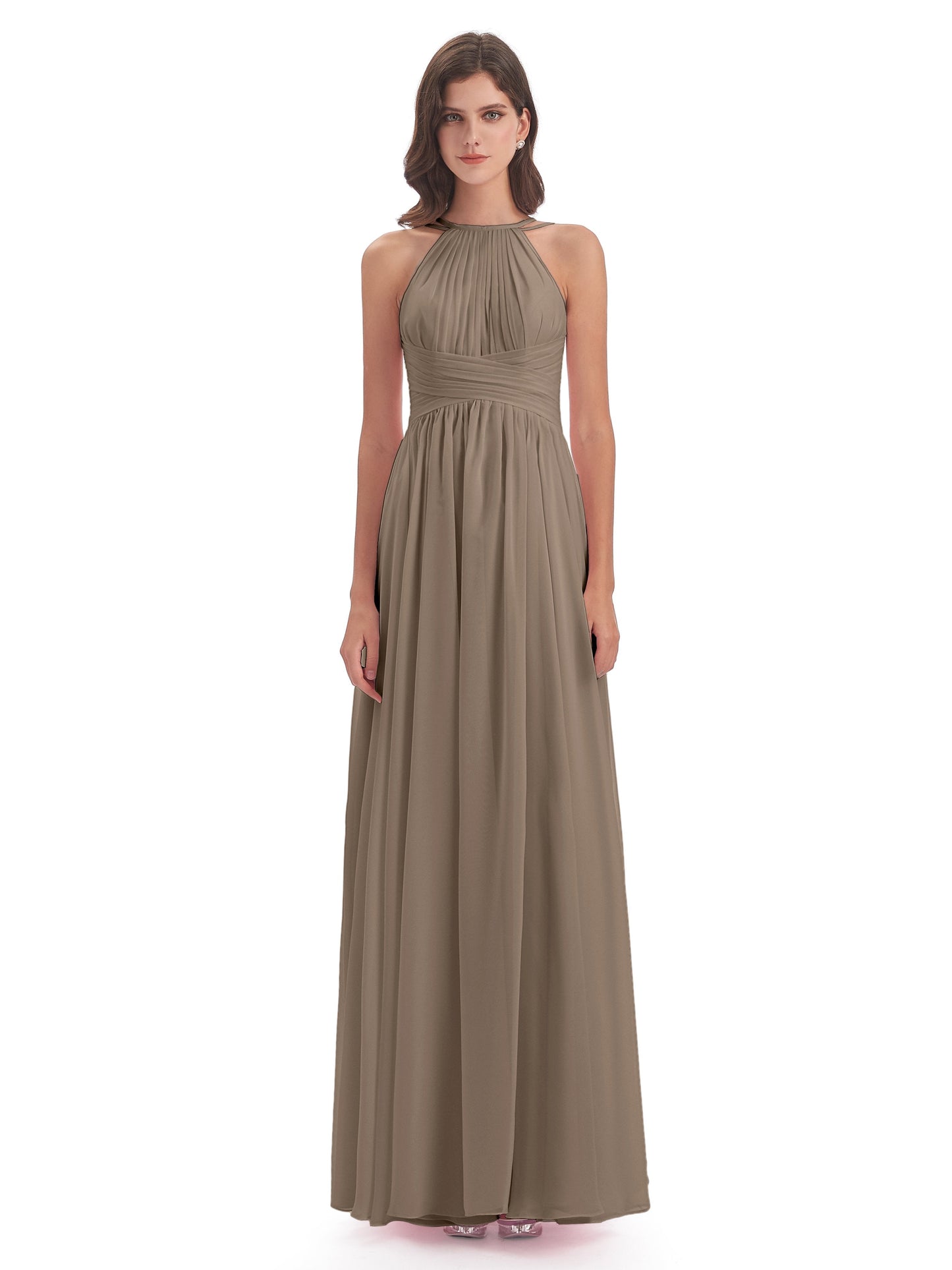 Ellianna Halter Open Back Chiffon Long Bridesmaid Dresses