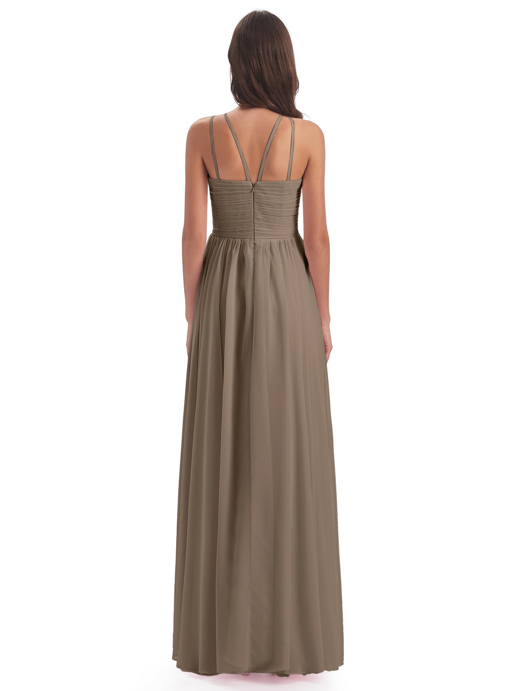 Ellianna Halter Open Back Chiffon Long Bridesmaid Dresses