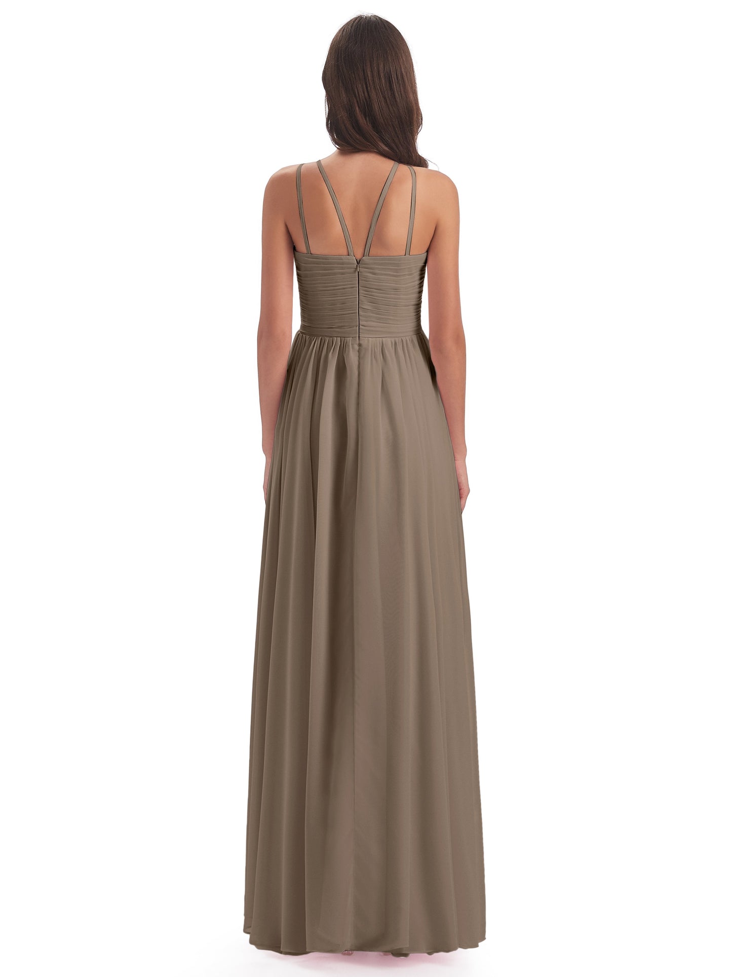 Ellianna Halter Open Back Chiffon Long Bridesmaid Dresses
