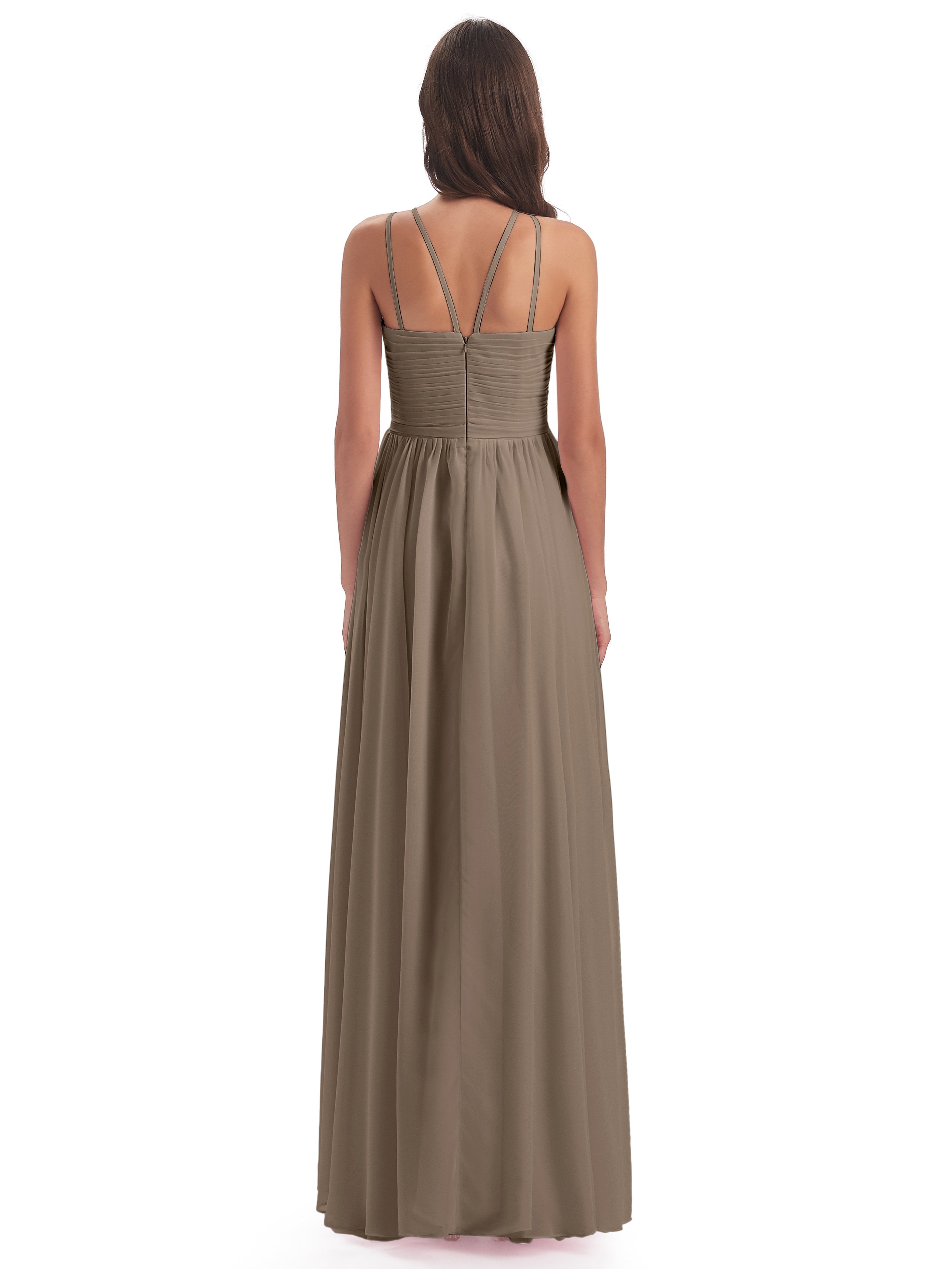 Ellianna Halter Open Back Chiffon Long Bridesmaid Dresses