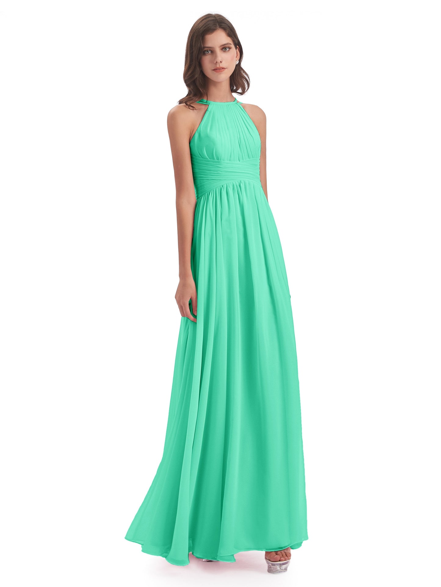 Ellianna Halter Open Back Chiffon Long Bridesmaid Dresses