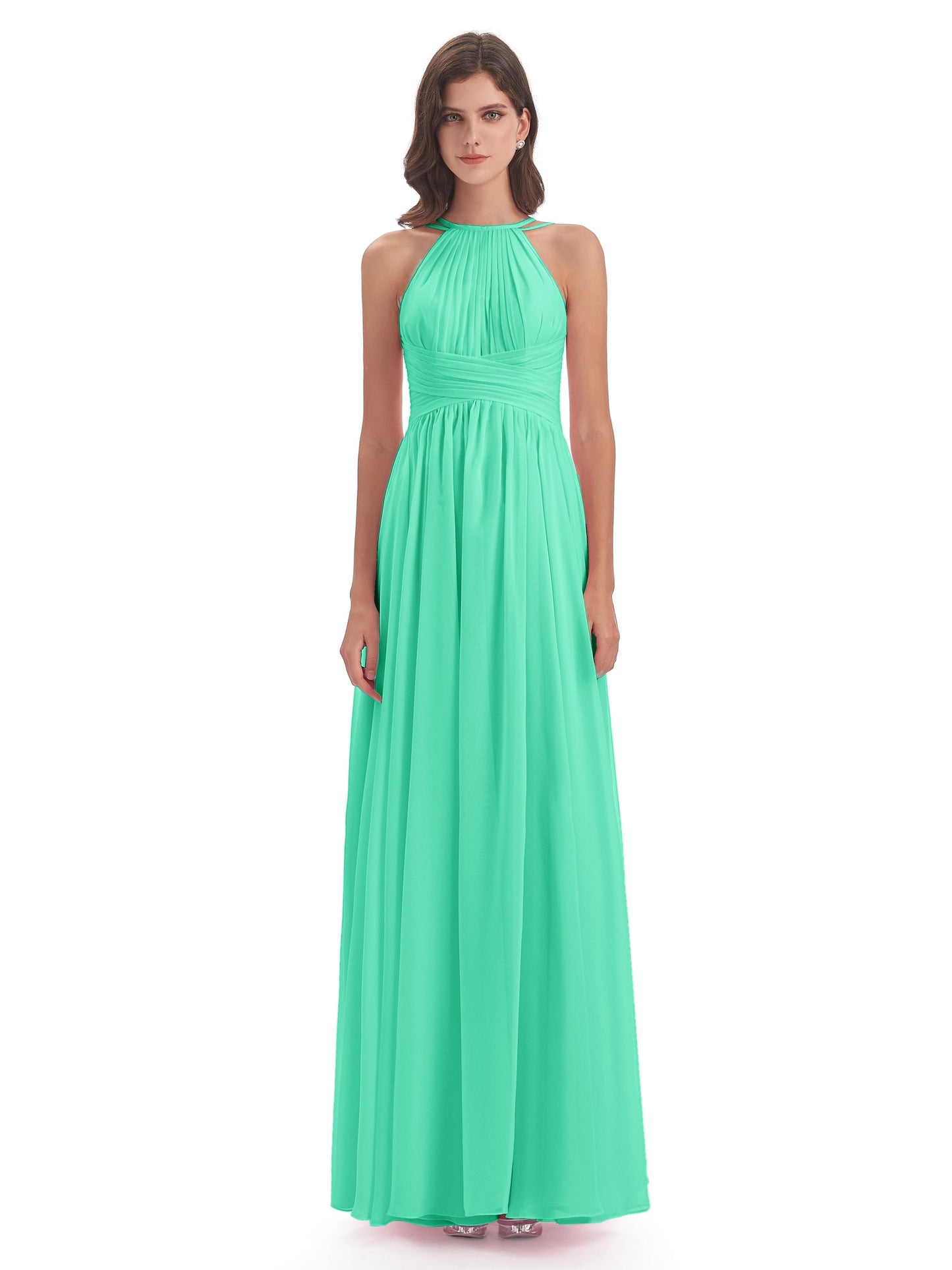 Ellianna Halter Open Back Chiffon Long Bridesmaid Dresses