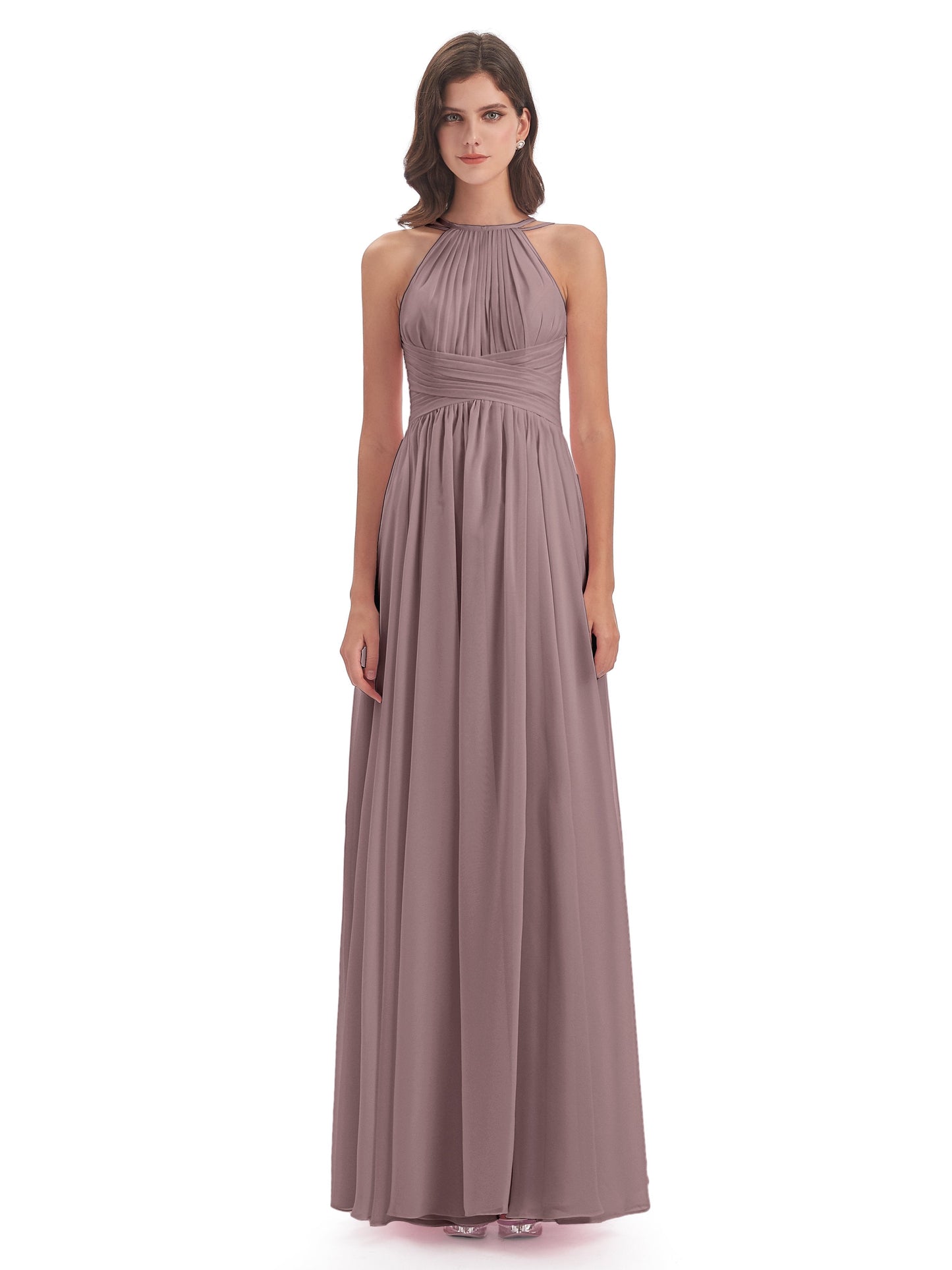 Ellianna Halter Open Back Chiffon Long Bridesmaid Dresses
