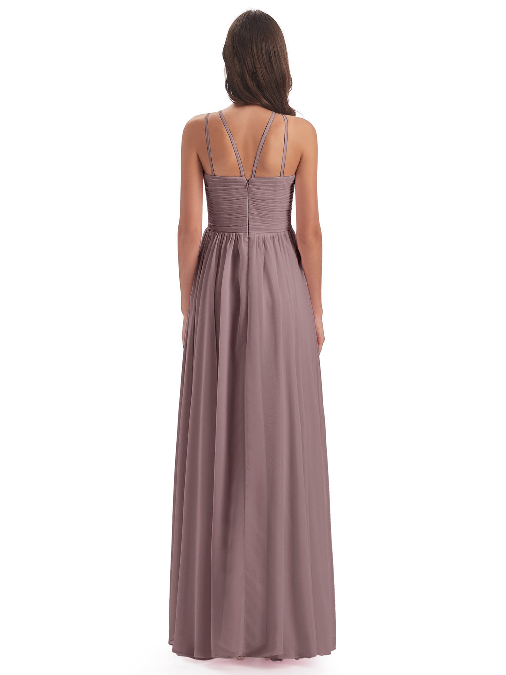 Ellianna Halter Open Back Chiffon Long Bridesmaid Dresses