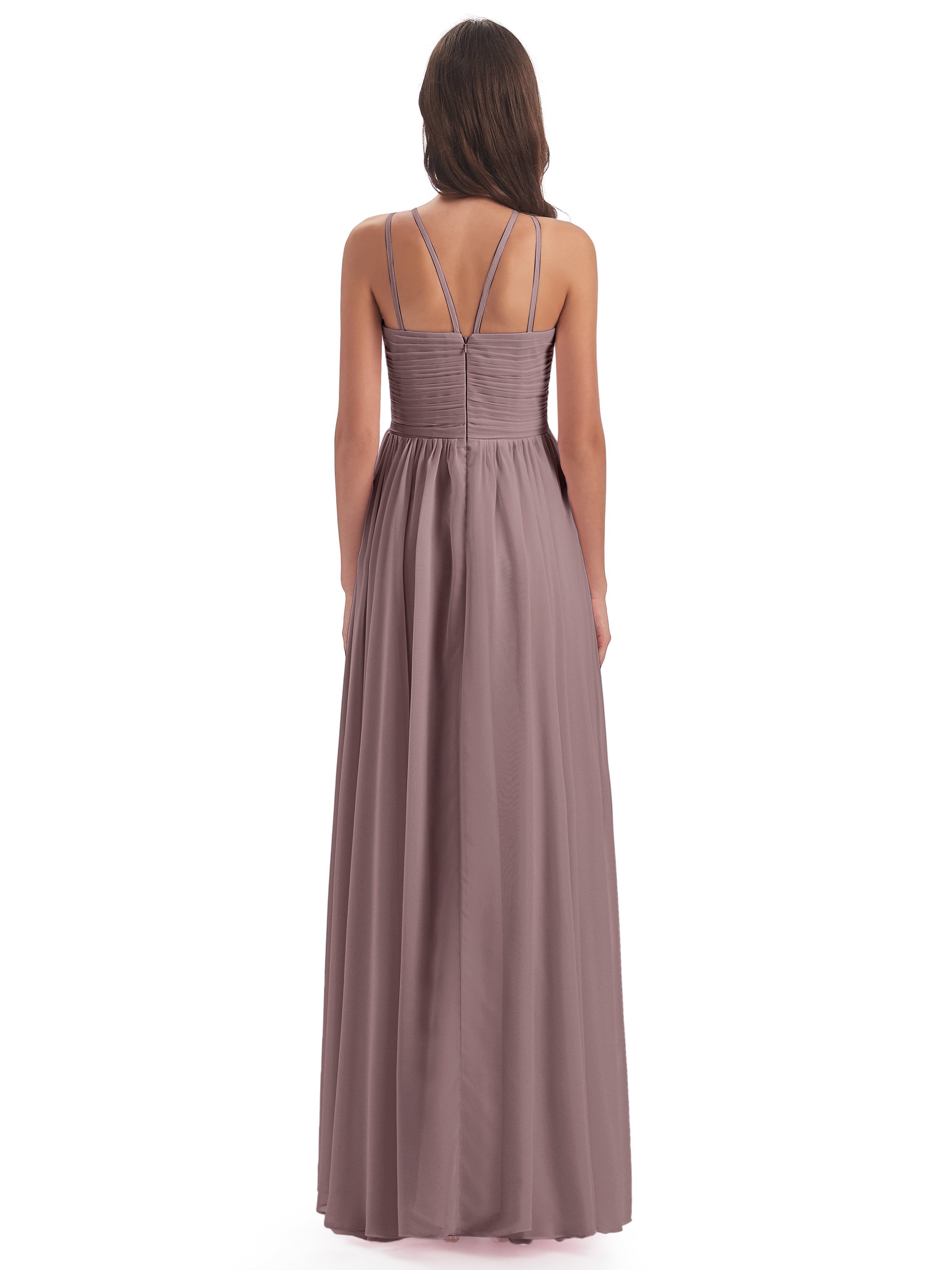 Ellianna Halter Open Back Chiffon Long Bridesmaid Dresses
