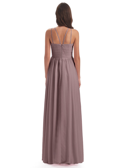 Ellianna Halter Open Back Chiffon Long Bridesmaid Dresses