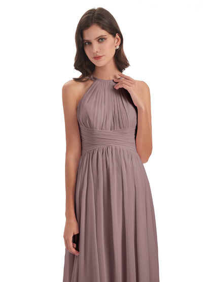 Ellianna Halter Open Back Chiffon Long Bridesmaid Dresses