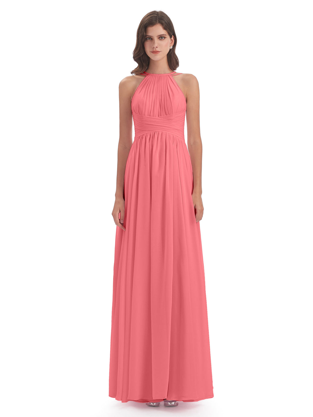 Ellianna Halter Open Back Chiffon Long Bridesmaid Dresses