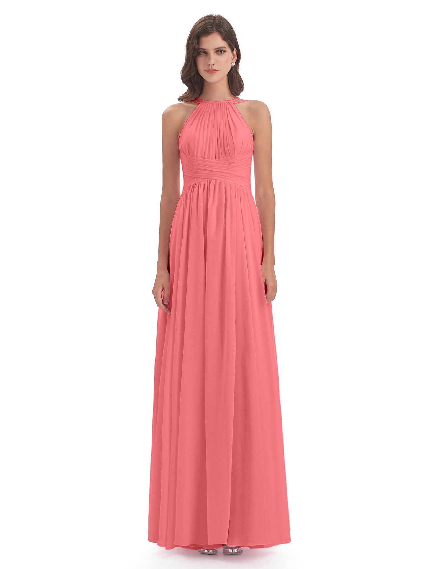 Ellianna Halter Open Back Chiffon Long Bridesmaid Dresses
