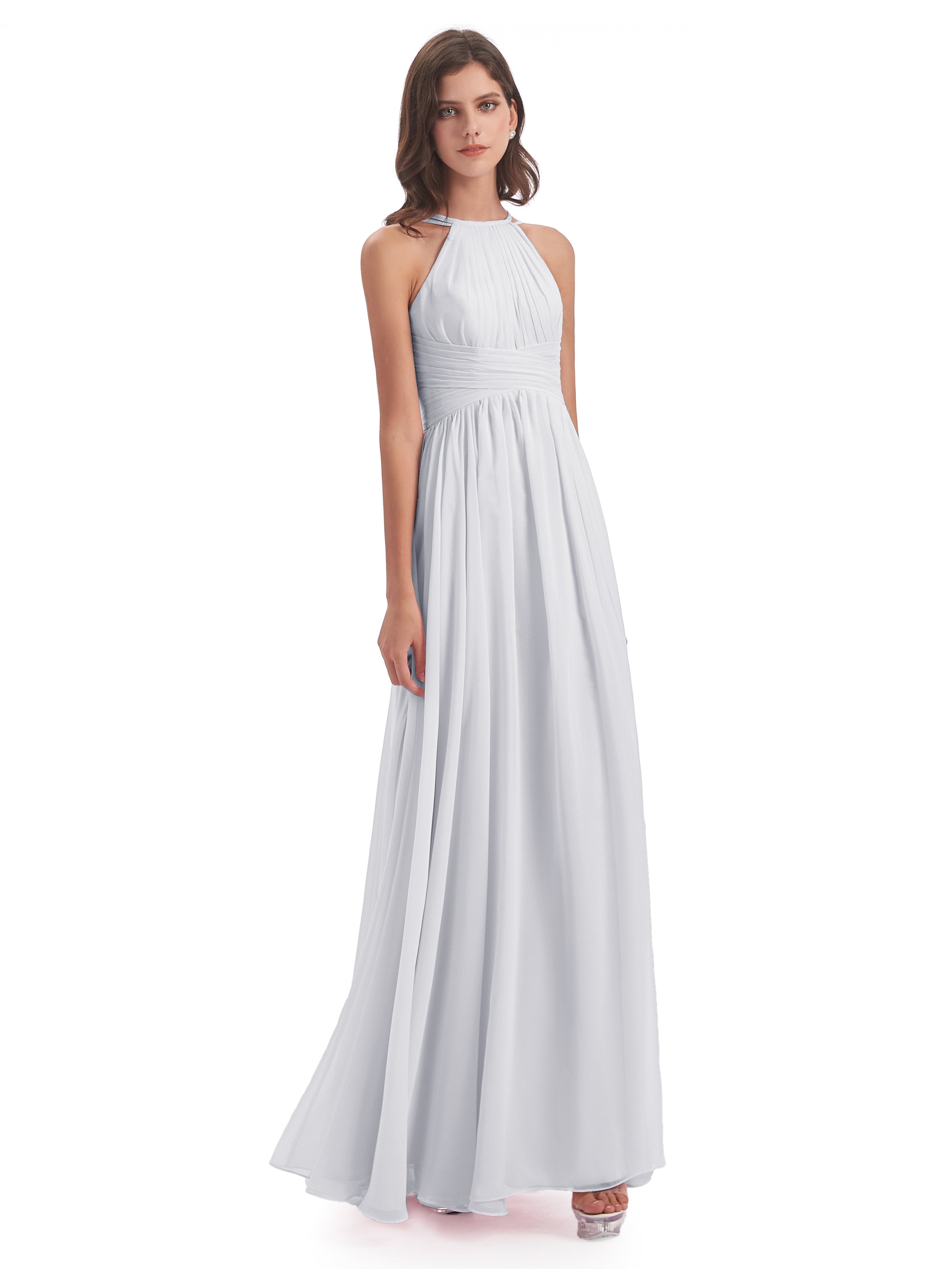 Ellianna Halter Open Back Chiffon Long Bridesmaid Dresses