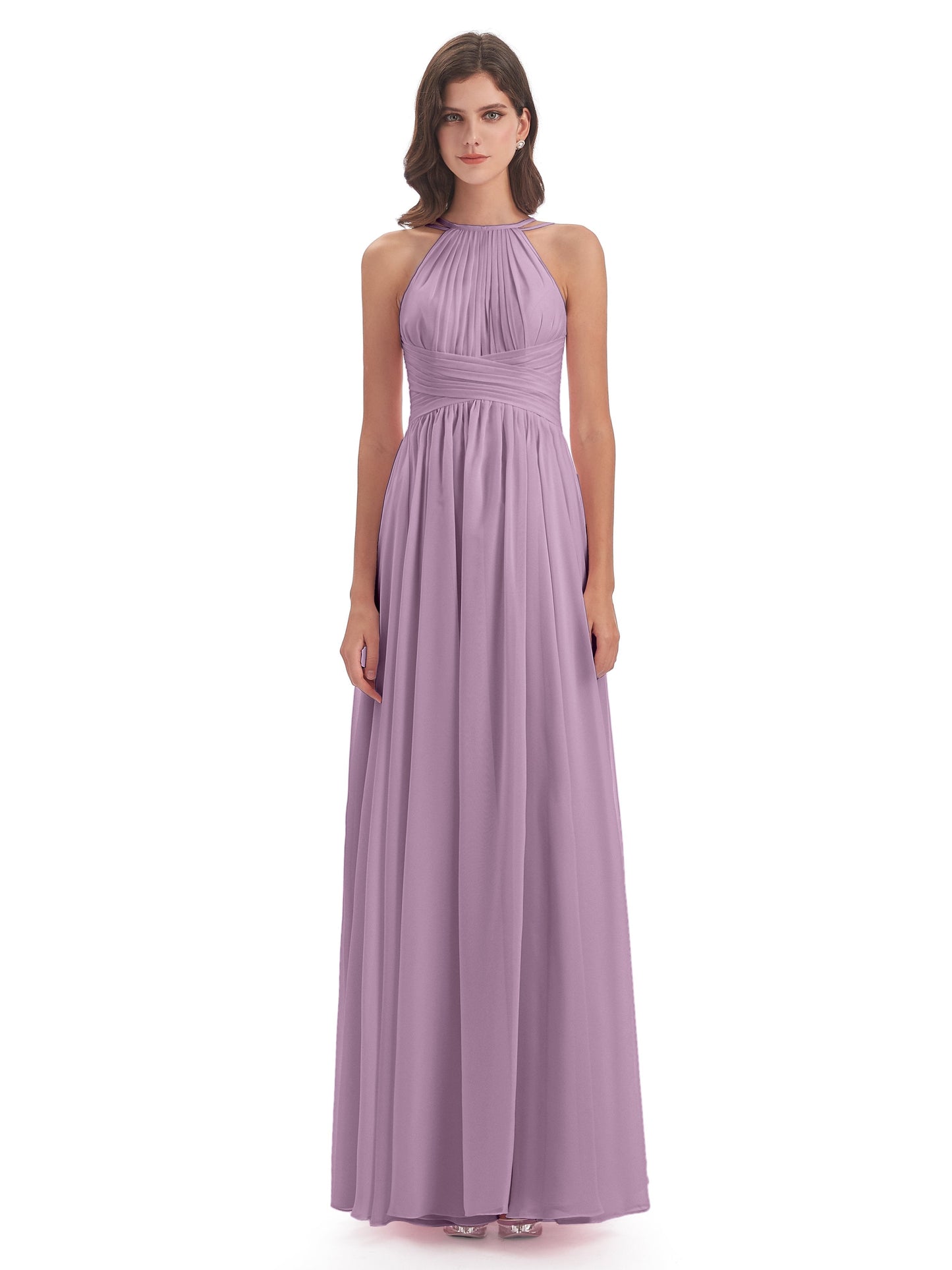 Ellianna Halter Open Back Chiffon Long Bridesmaid Dresses
