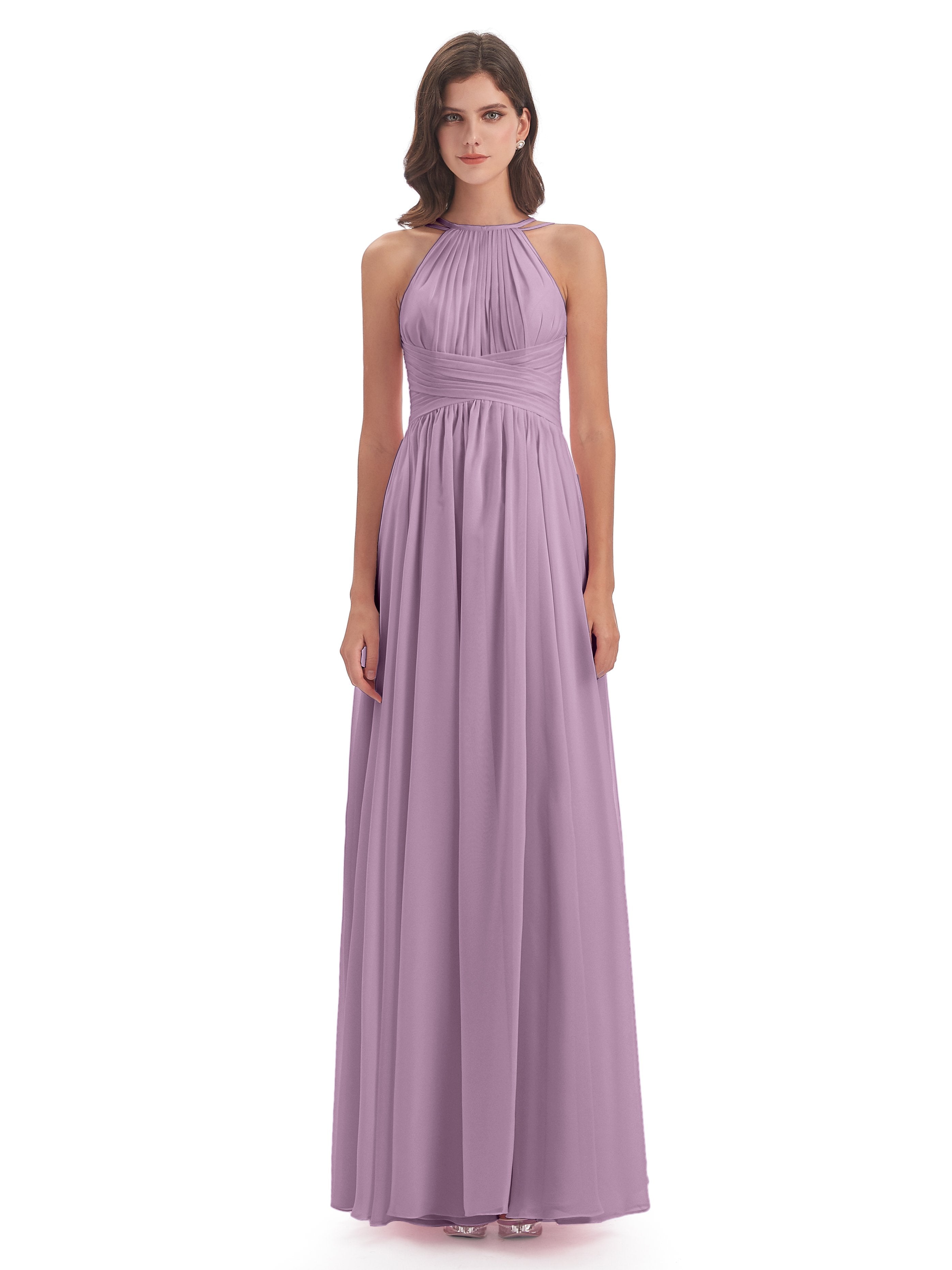 Ellianna Halter Open Back Chiffon Long Bridesmaid Dresses