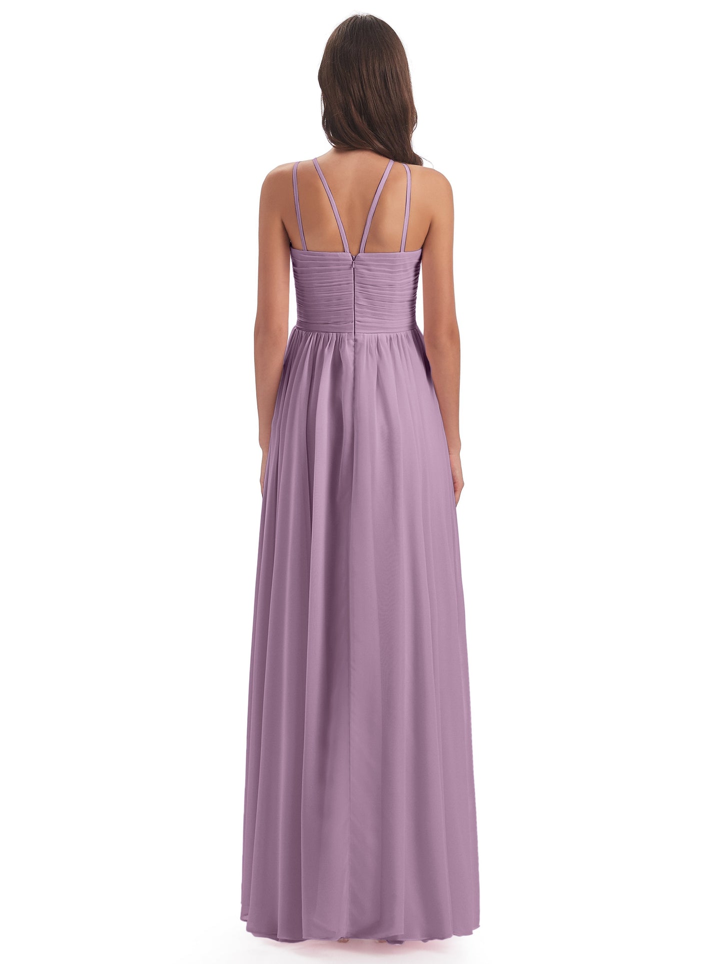 Ellianna Halter Open Back Chiffon Long Bridesmaid Dresses