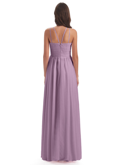 Ellianna Halter Open Back Chiffon Long Bridesmaid Dresses