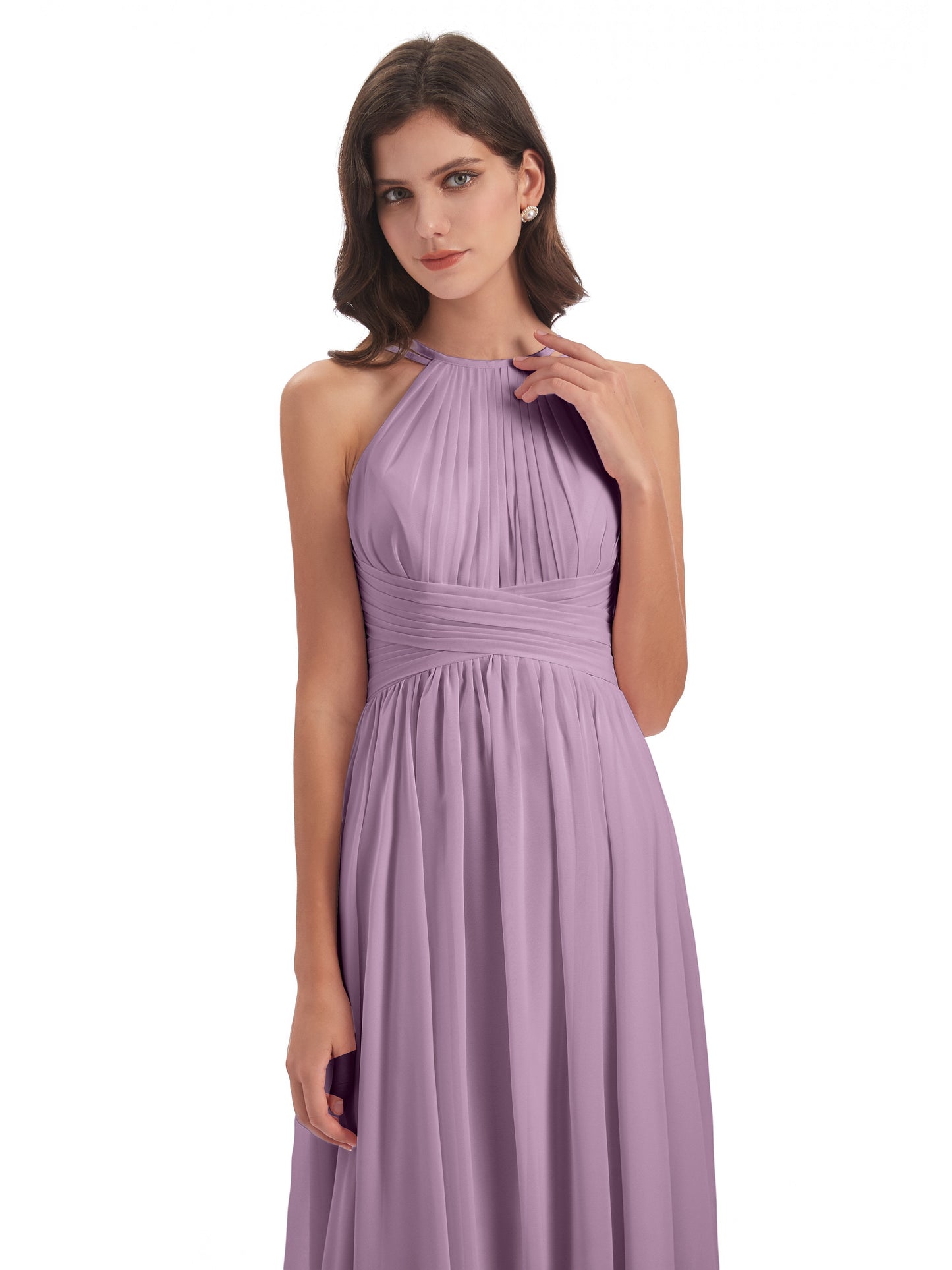 Ellianna Halter Open Back Chiffon Long Bridesmaid Dresses
