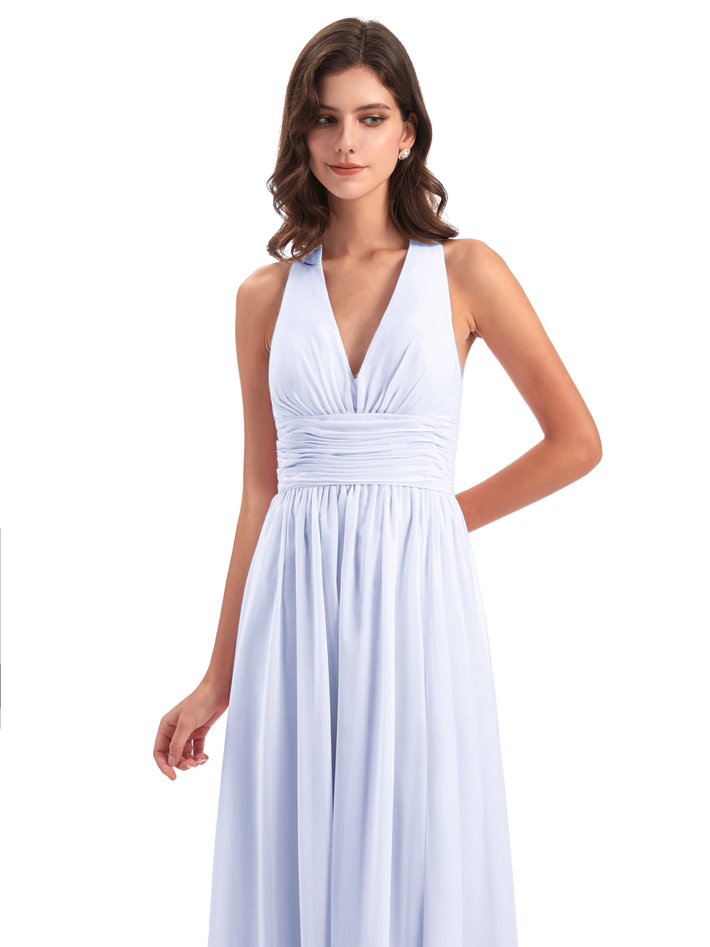 Emily Floor Length V Neck Split Chiffon Bridesmaid Dresses