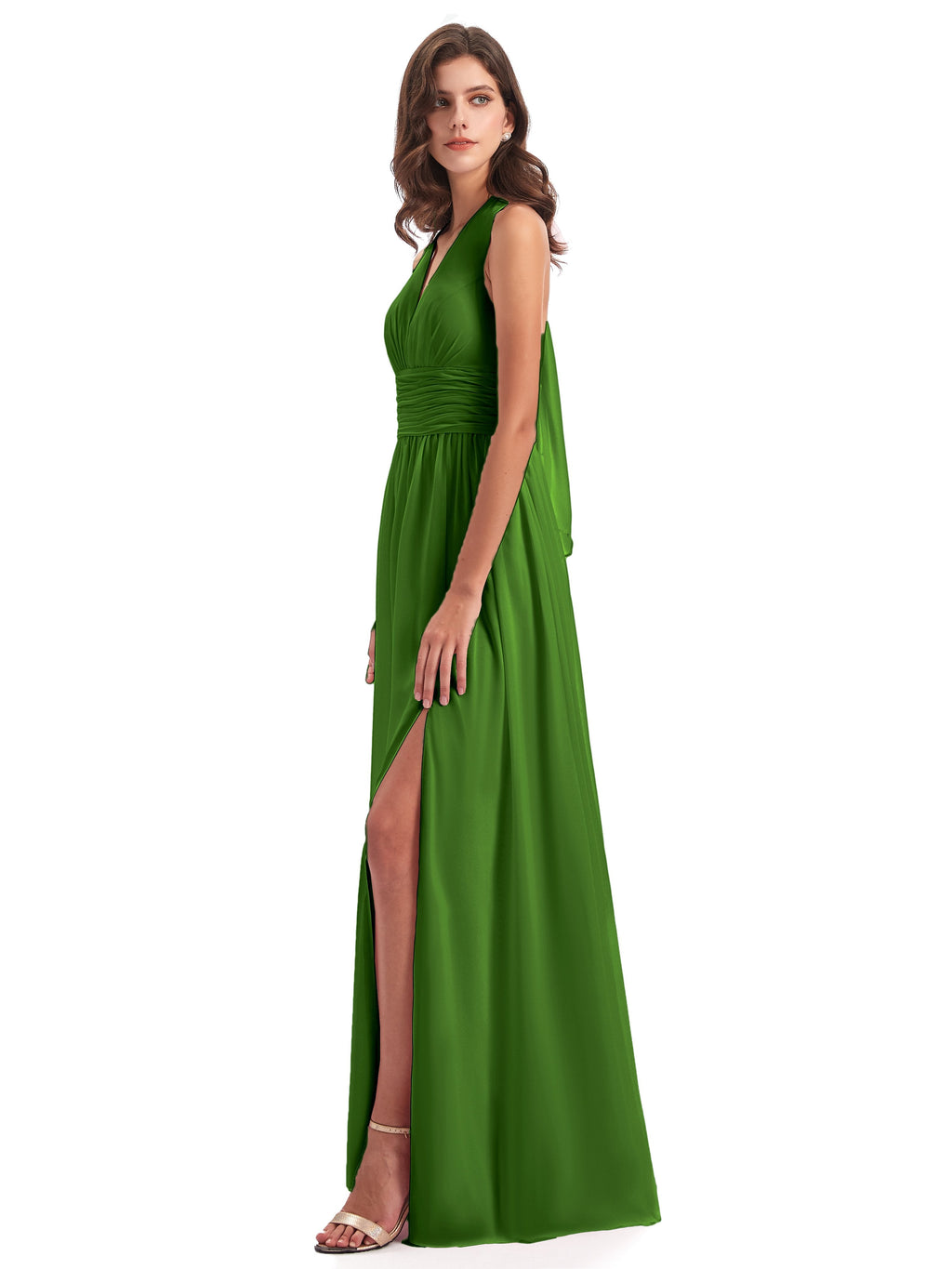 Emily Floor Length V Neck Split Chiffon Bridesmaid Dresses