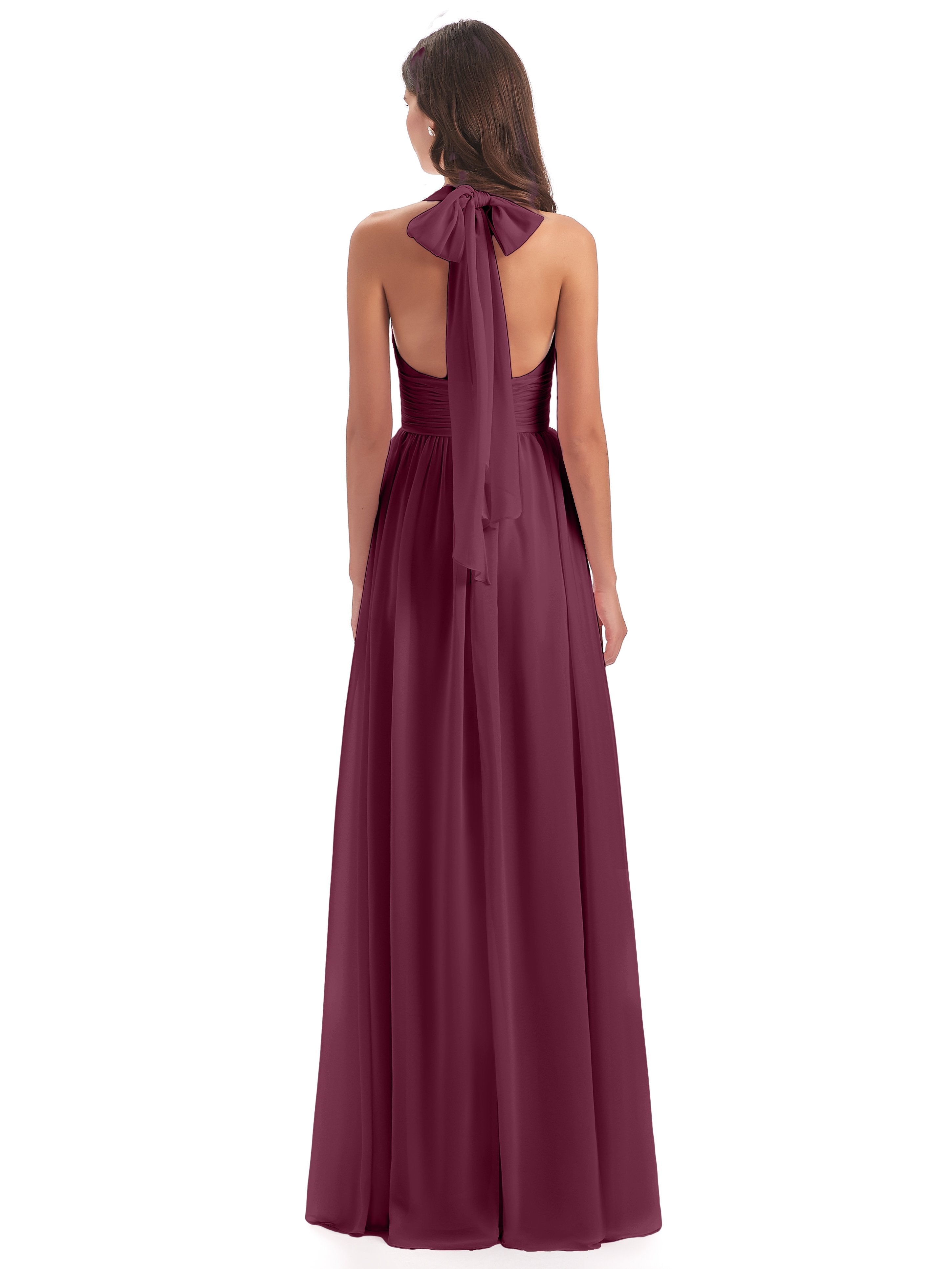 Emily Floor Length V Neck Split Chiffon Bridesmaid Dresses
