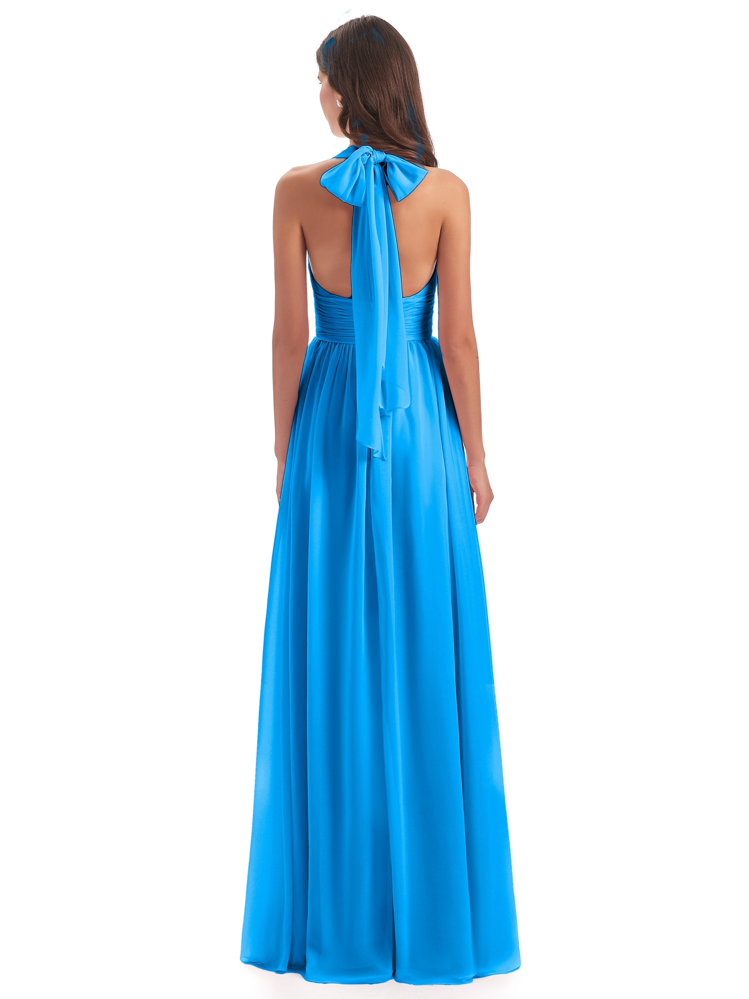 Emily Floor Length V Neck Split Chiffon Bridesmaid Dresses
