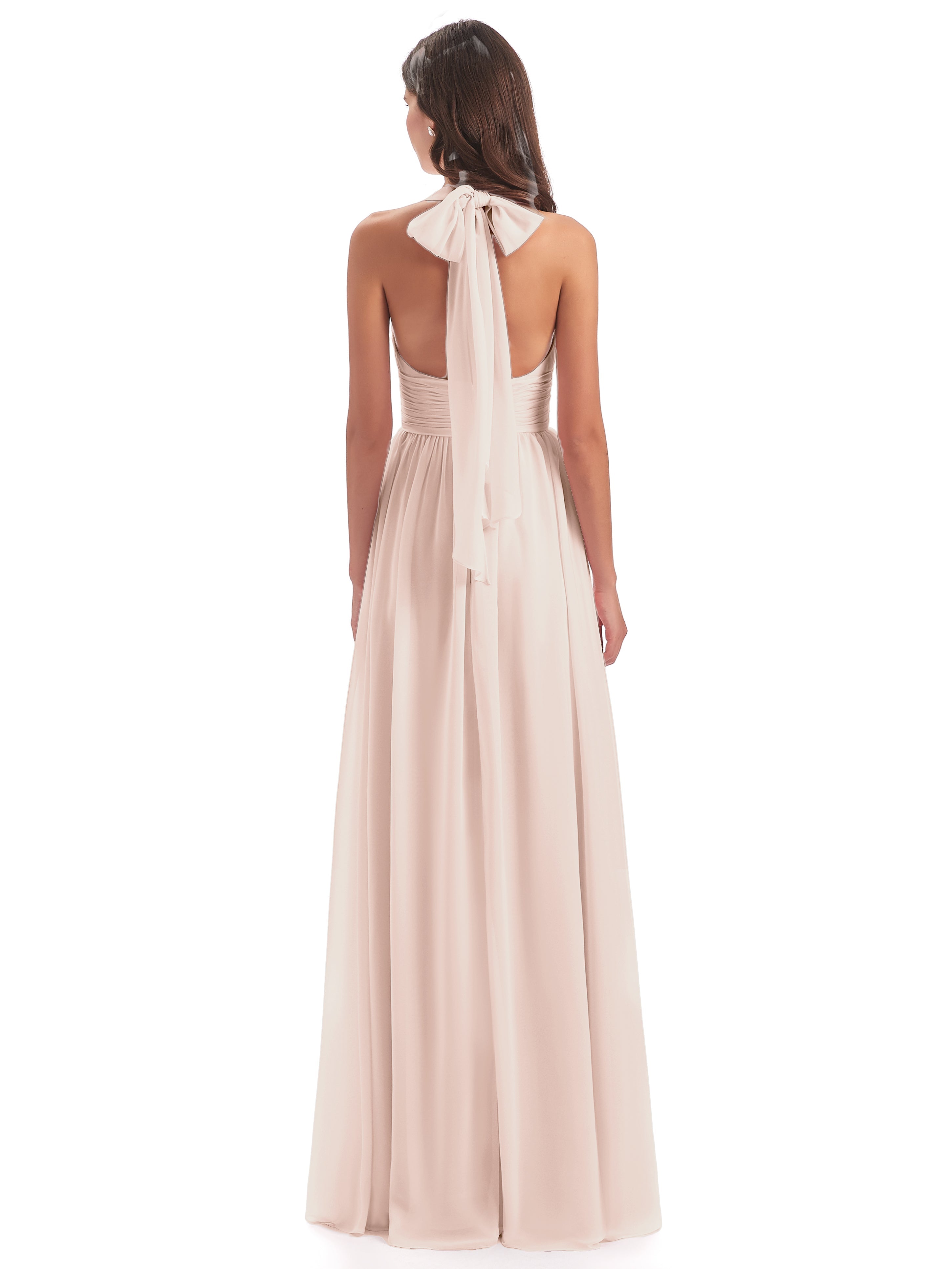 Emily Floor Length V Neck Split Chiffon Bridesmaid Dresses