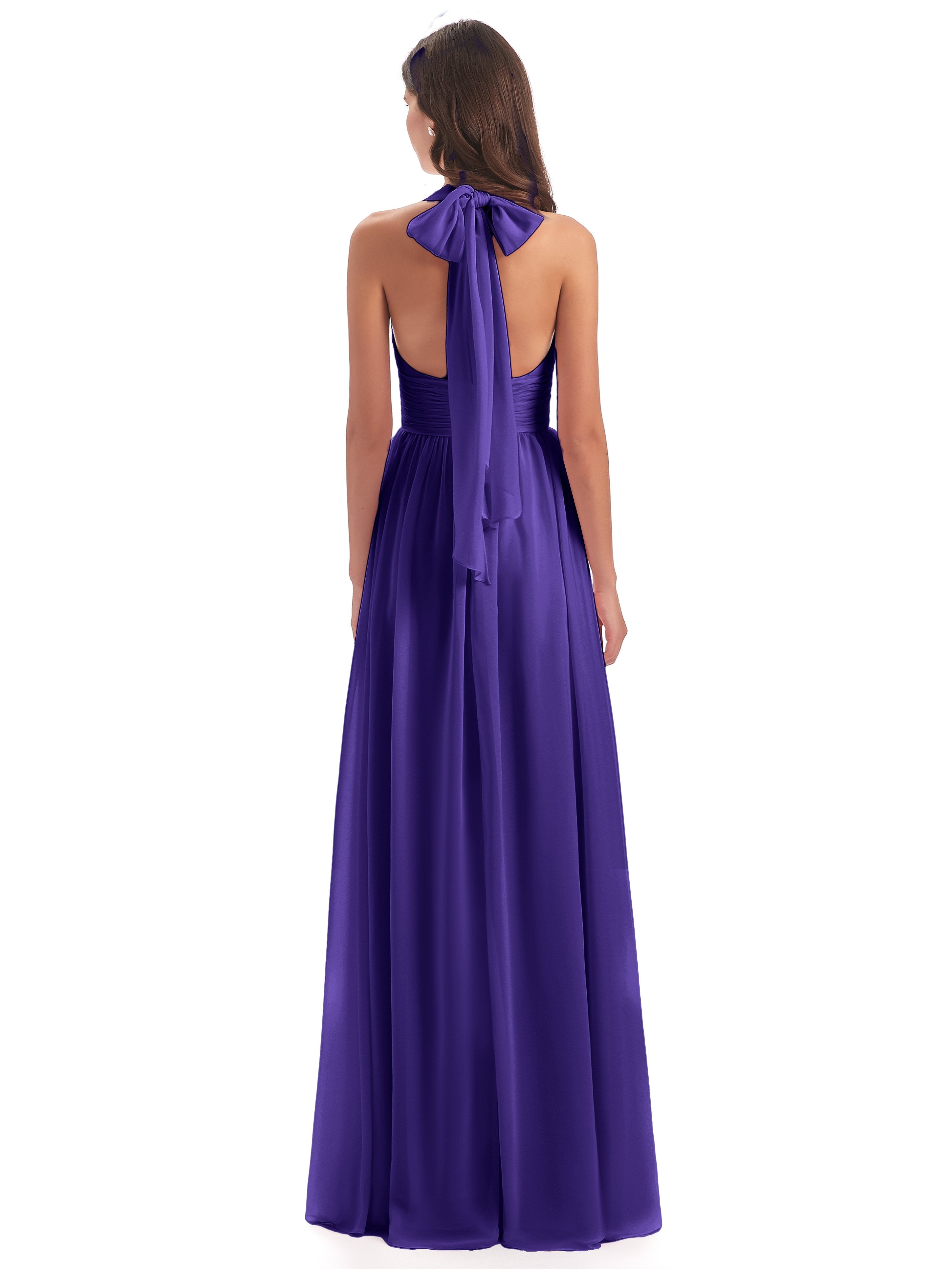 Emily Floor Length V Neck Split Chiffon Bridesmaid Dresses