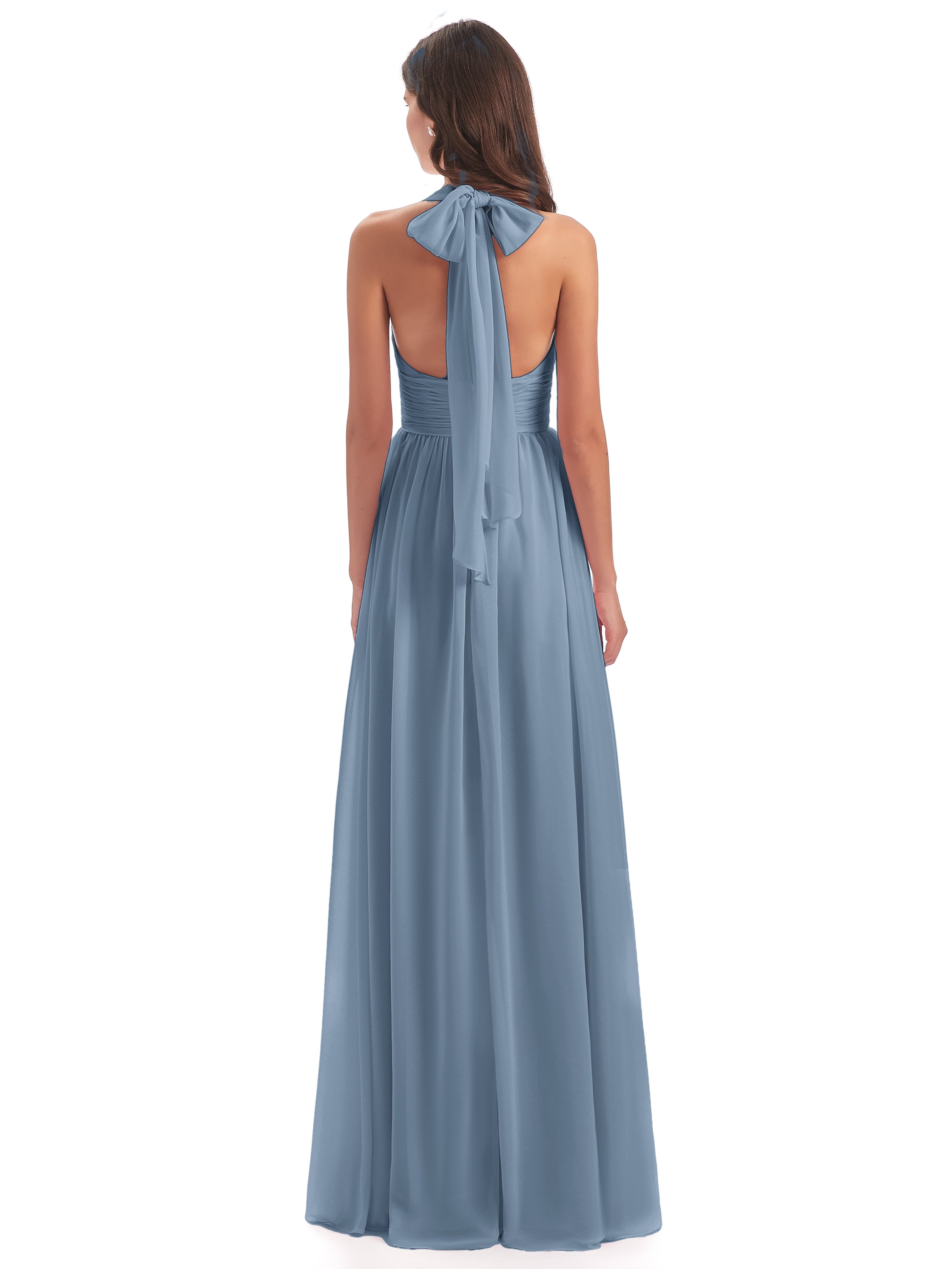 Emily Floor Length V Neck Split Chiffon Bridesmaid Dresses