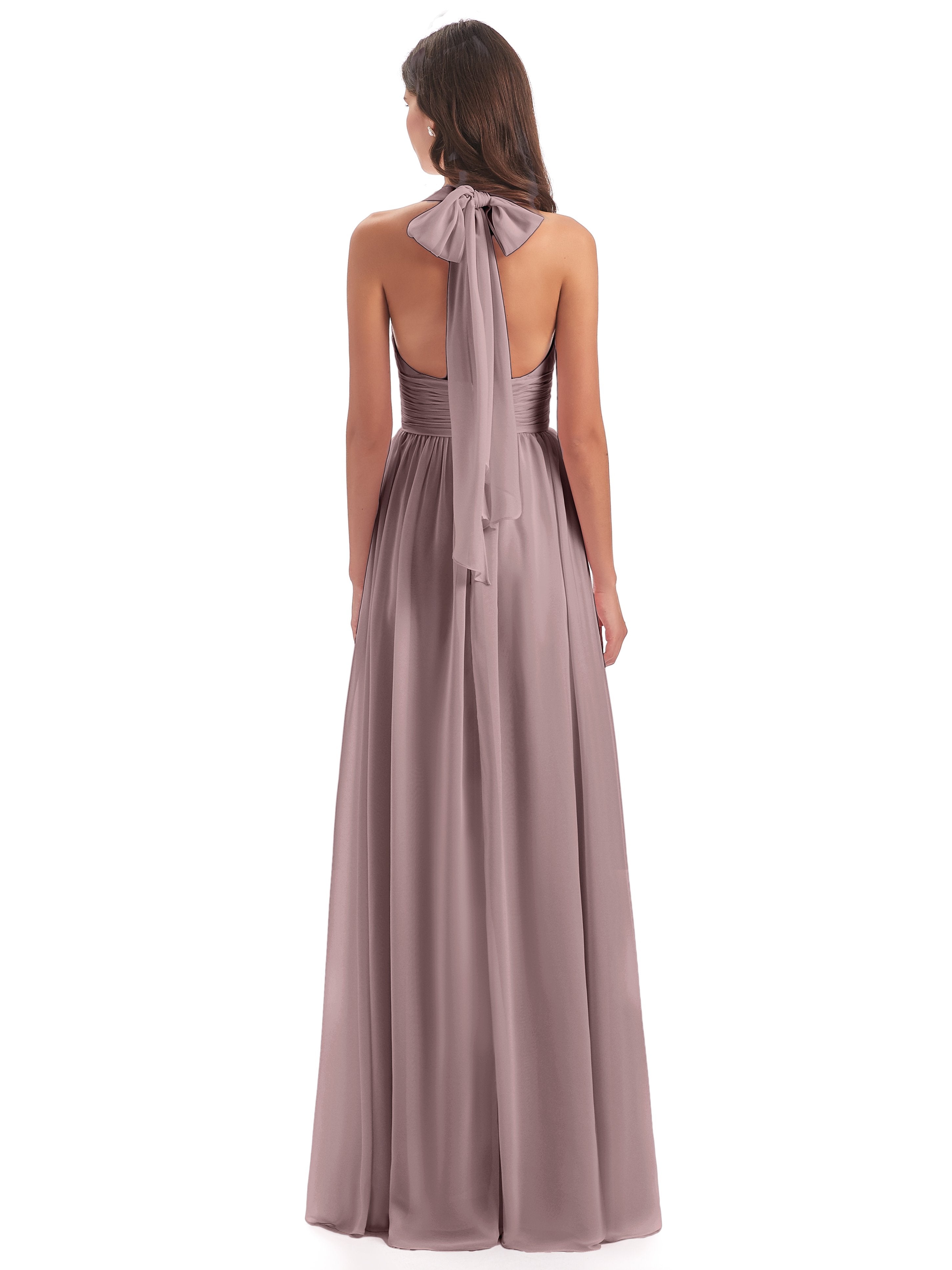 Emily Floor Length V Neck Split Chiffon Bridesmaid Dresses