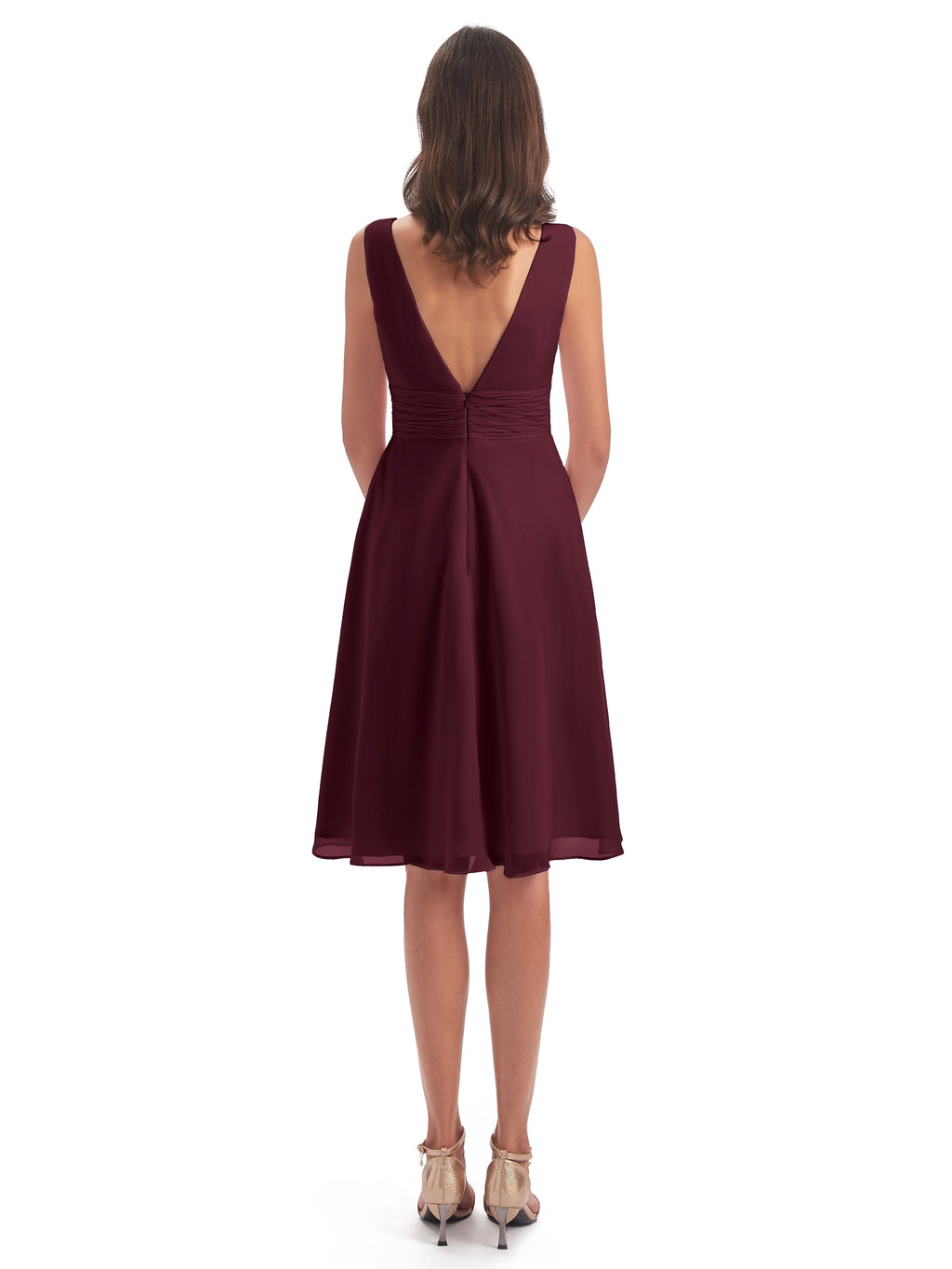 Esperanza Knee Length High Low V-neck Chiffon Bridesmaid Dresses
