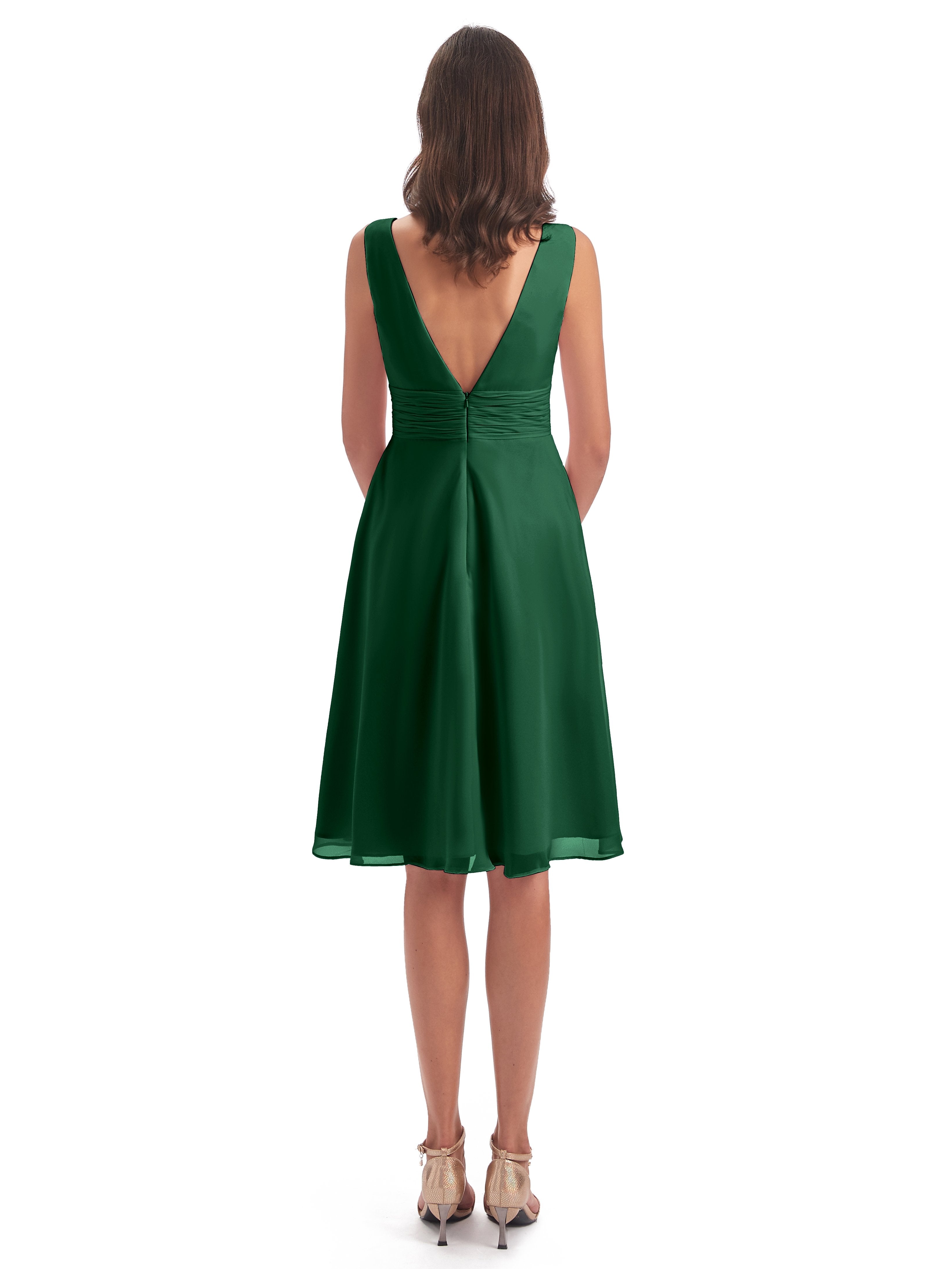 Esperanza Knee Length High Low V-neck Chiffon Bridesmaid Dresses