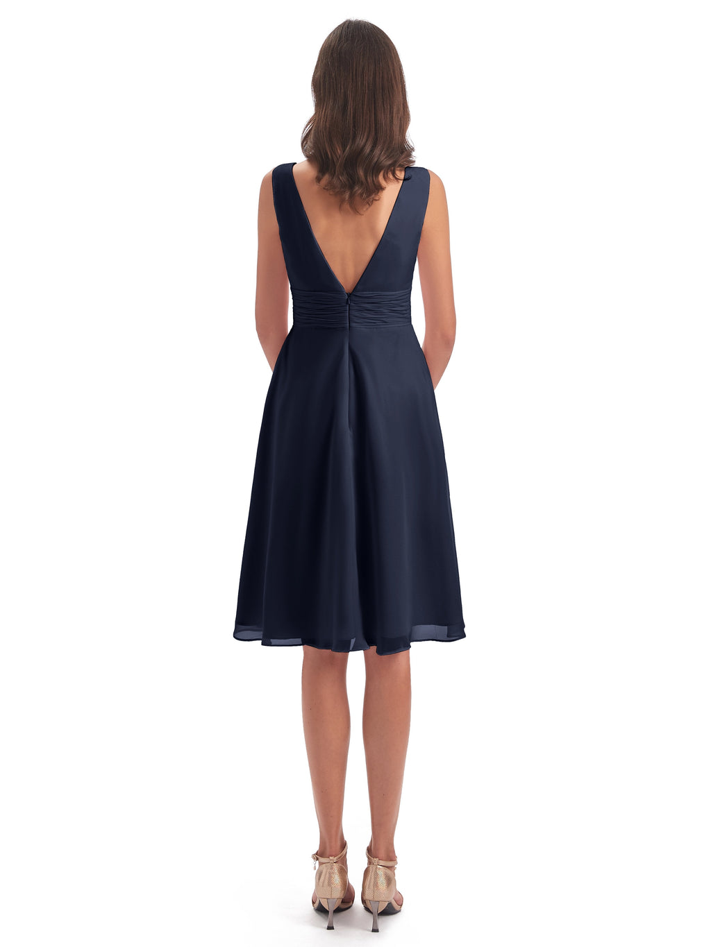 Esperanza Knee Length High Low V-neck Chiffon Bridesmaid Dresses