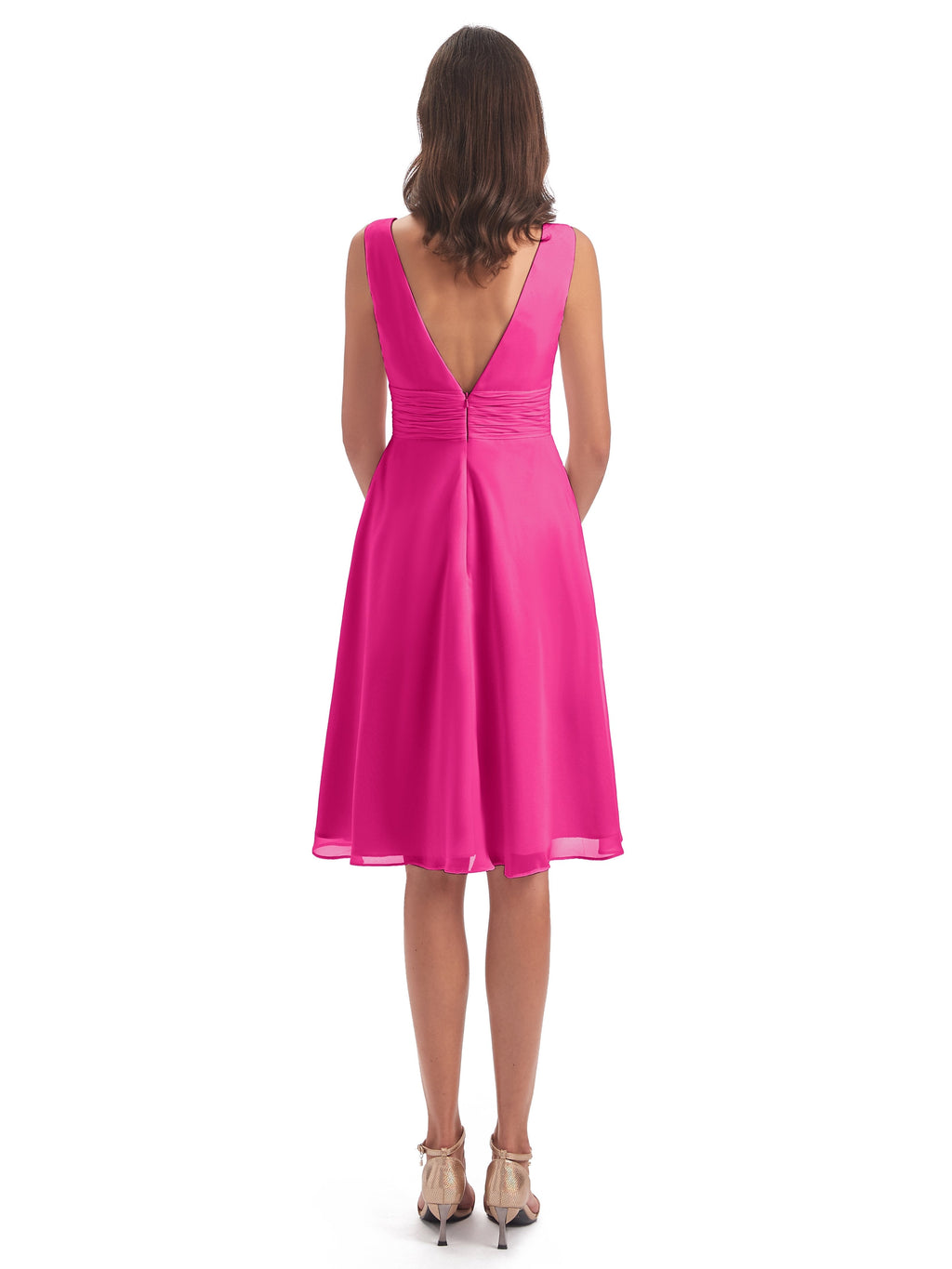 Esperanza Knee Length High Low V-neck Chiffon Bridesmaid Dresses