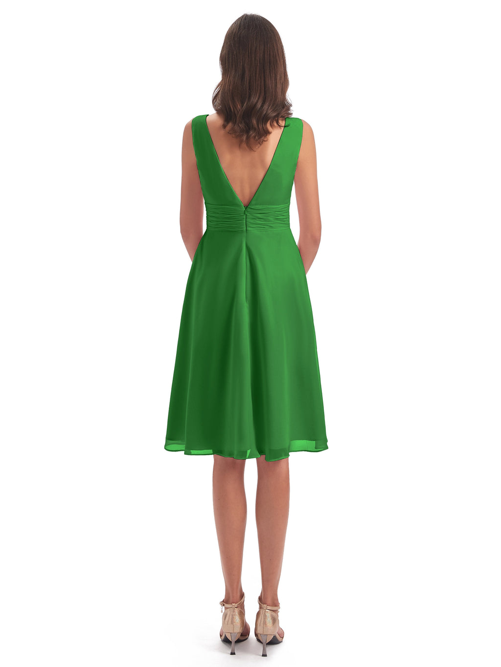 Esperanza Knee Length High Low V-neck Chiffon Bridesmaid Dresses