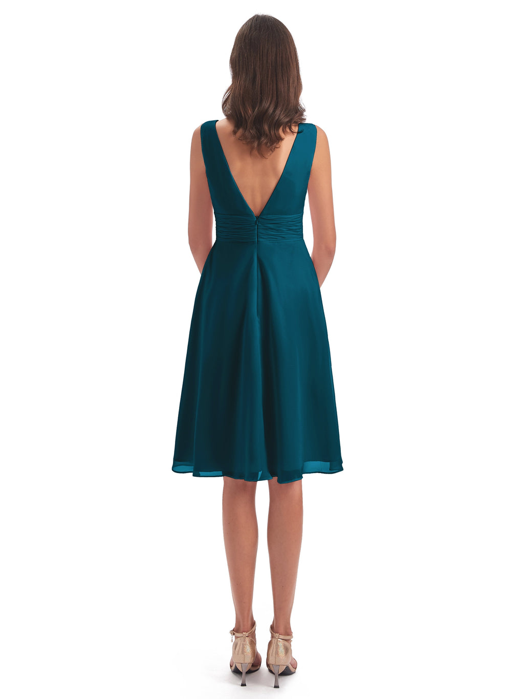 Esperanza Knee Length High Low V-neck Chiffon Bridesmaid Dresses