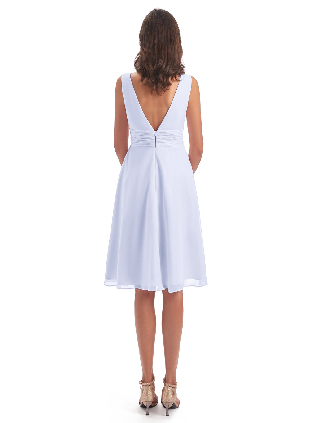 Esperanza Knee Length High Low V-neck Chiffon Bridesmaid Dresses