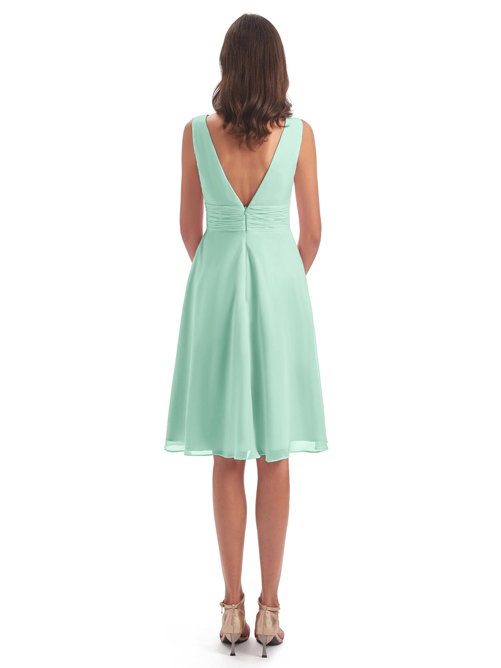 Esperanza Knee Length High Low V-neck Chiffon Bridesmaid Dresses