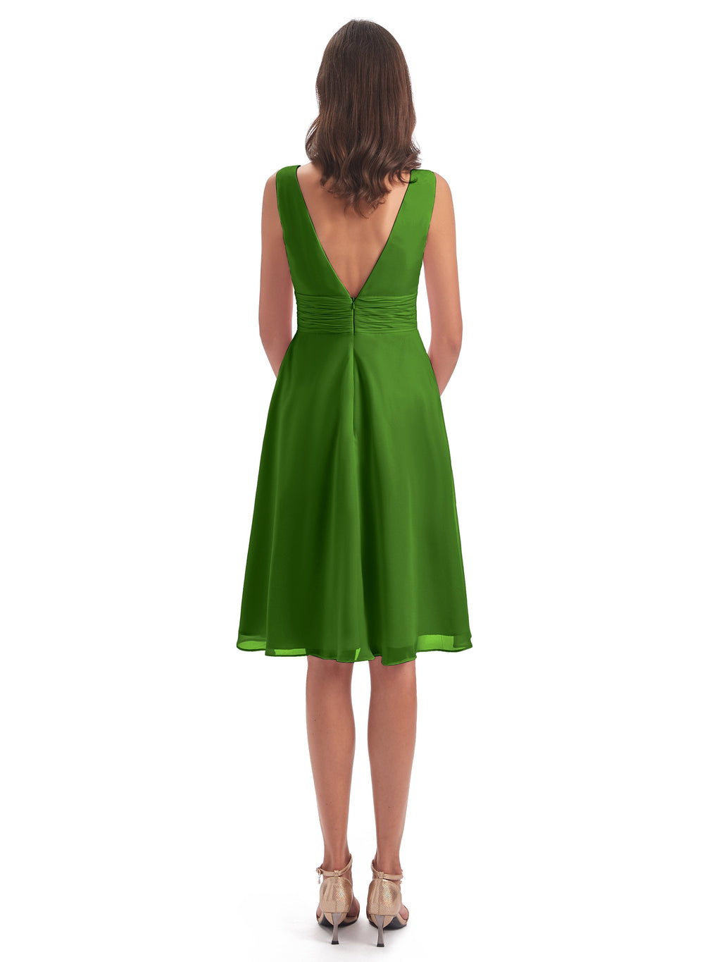Esperanza Knee Length High Low V-neck Chiffon Bridesmaid Dresses