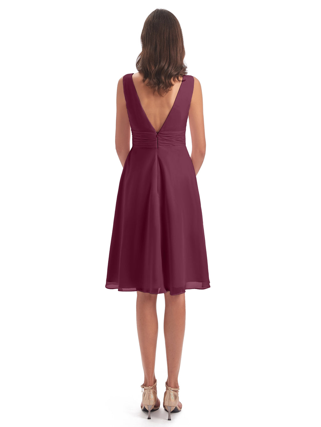 Esperanza Knee Length High Low V-neck Chiffon Bridesmaid Dresses